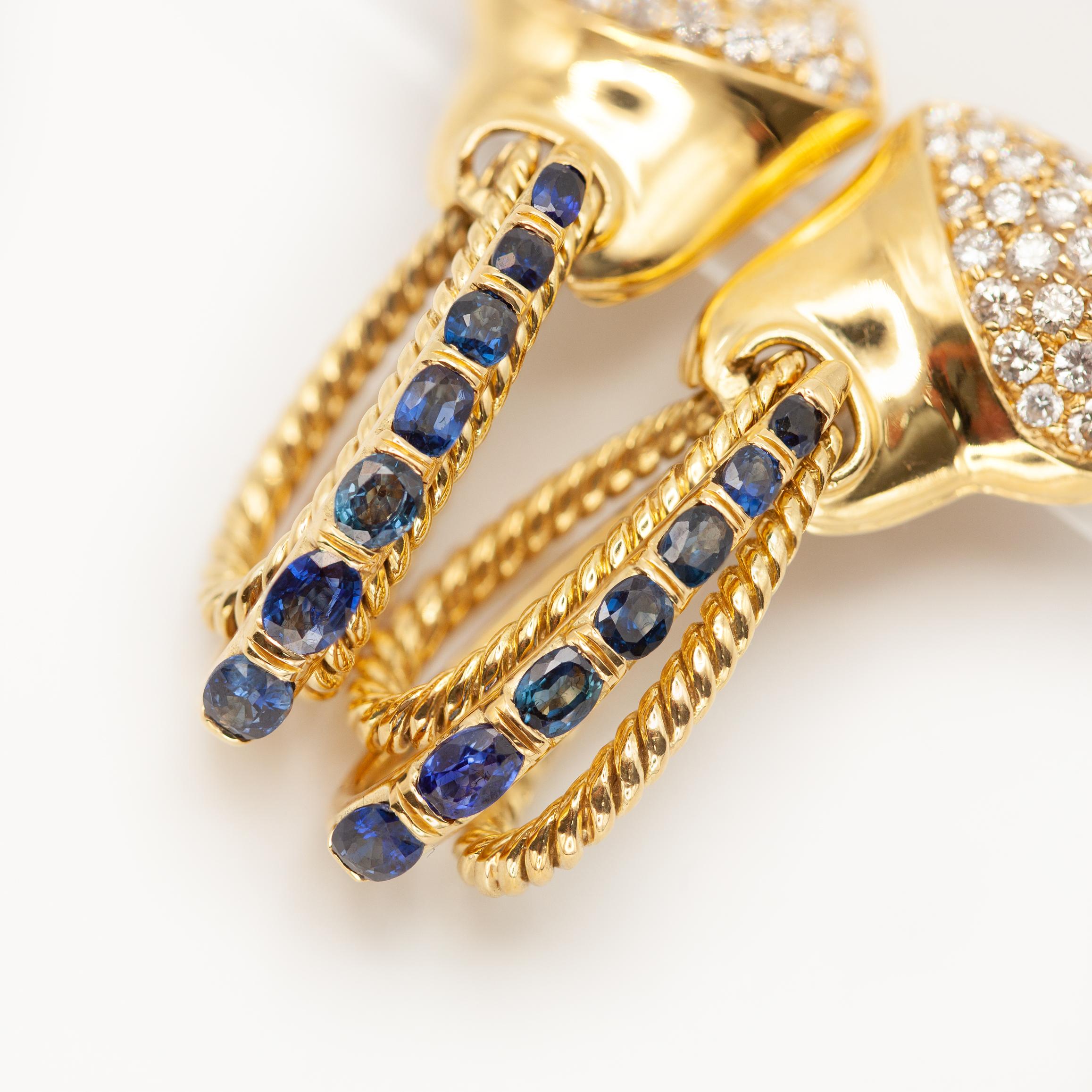 Taille brillant RCM Boucles d'oreilles saphir et diamant en or jaune 18 carats en vente