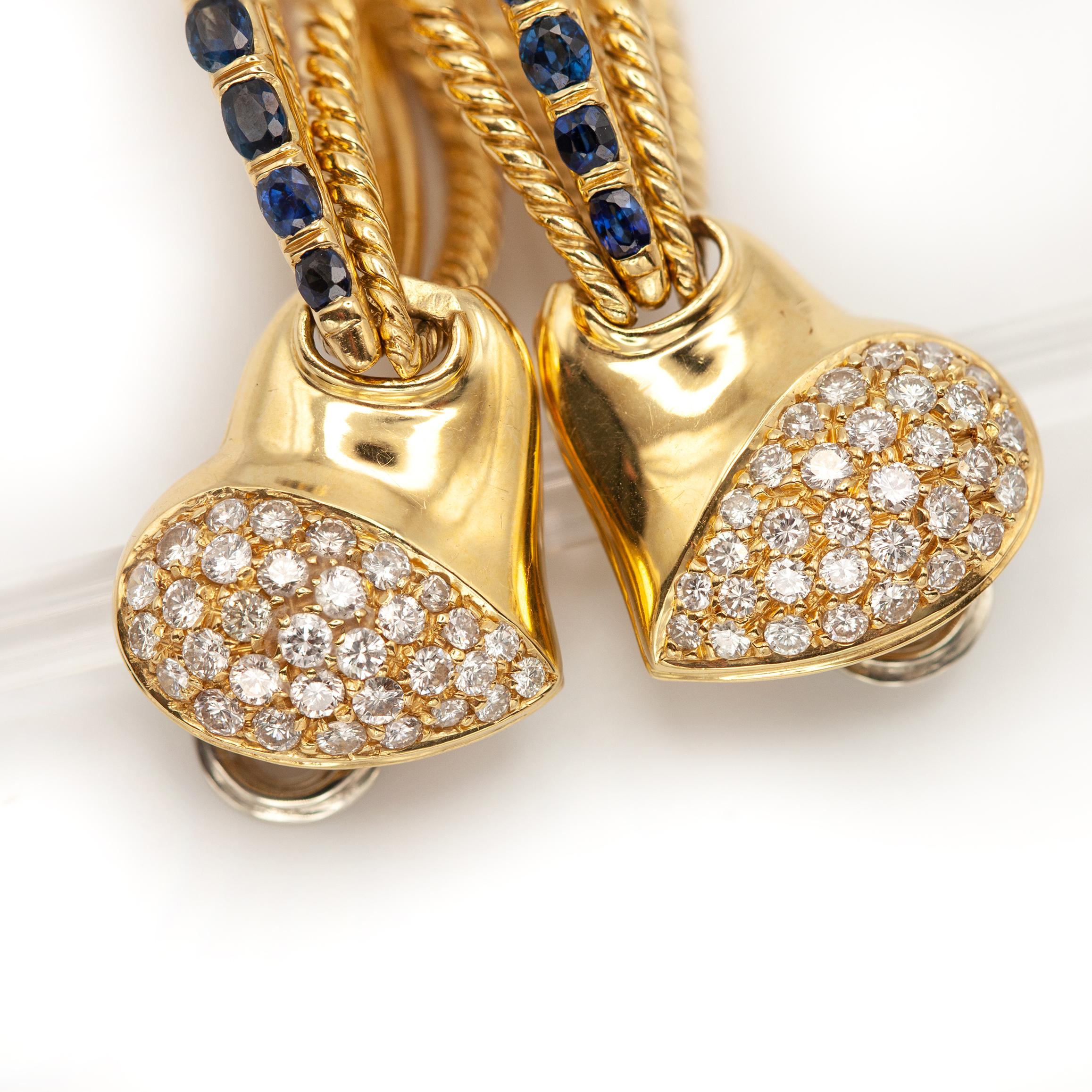 RCM Boucles d'oreilles saphir et diamant en or jaune 18 carats Excellent état - En vente à New York, NY