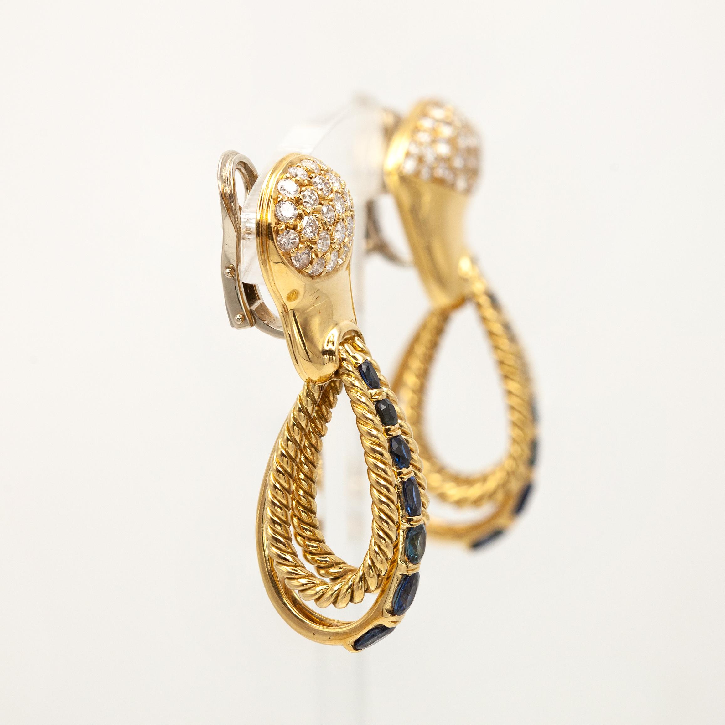 RCM Boucles d'oreilles saphir et diamant en or jaune 18 carats Pour femmes en vente