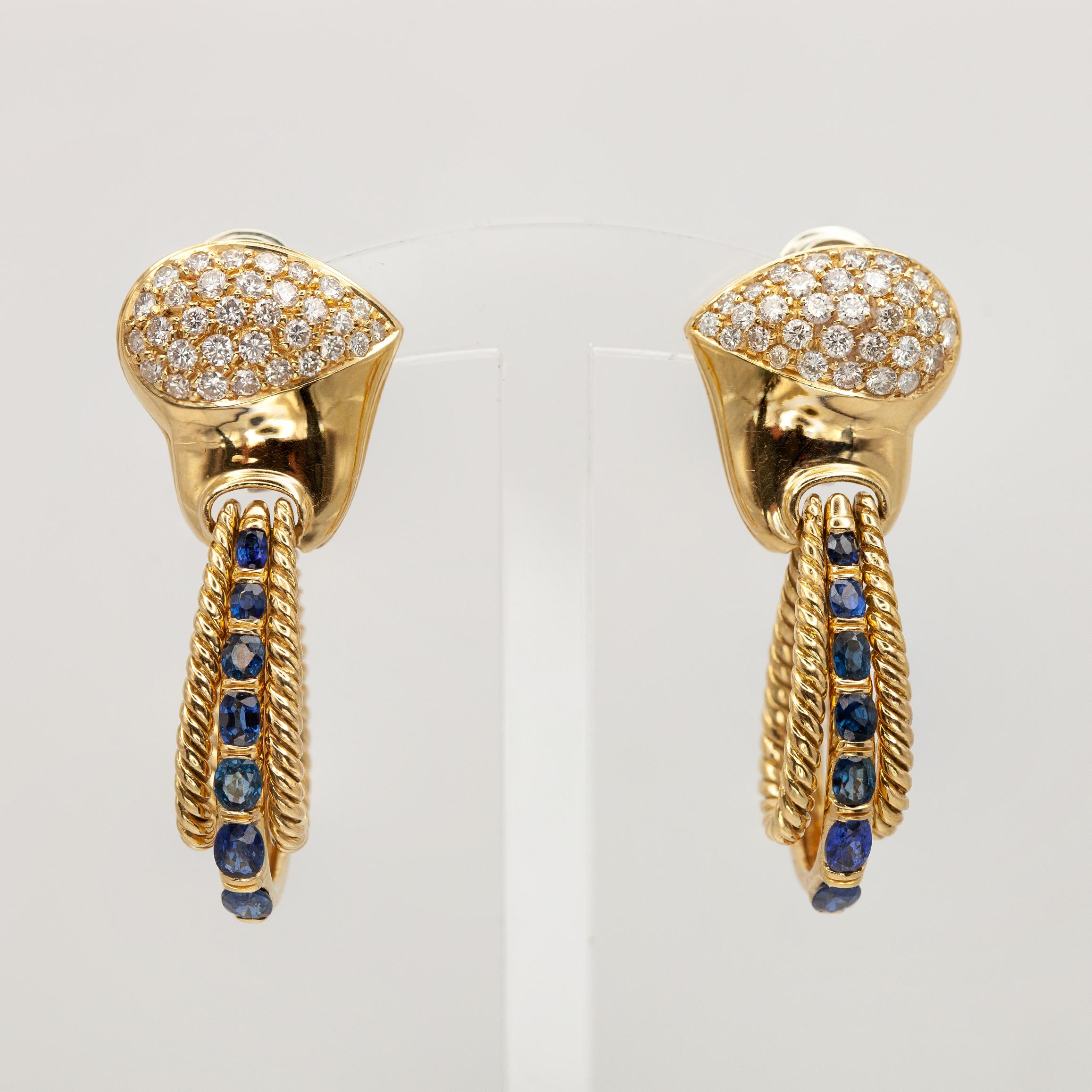 RCM Boucles d'oreilles saphir et diamant en or jaune 18 carats en vente 2