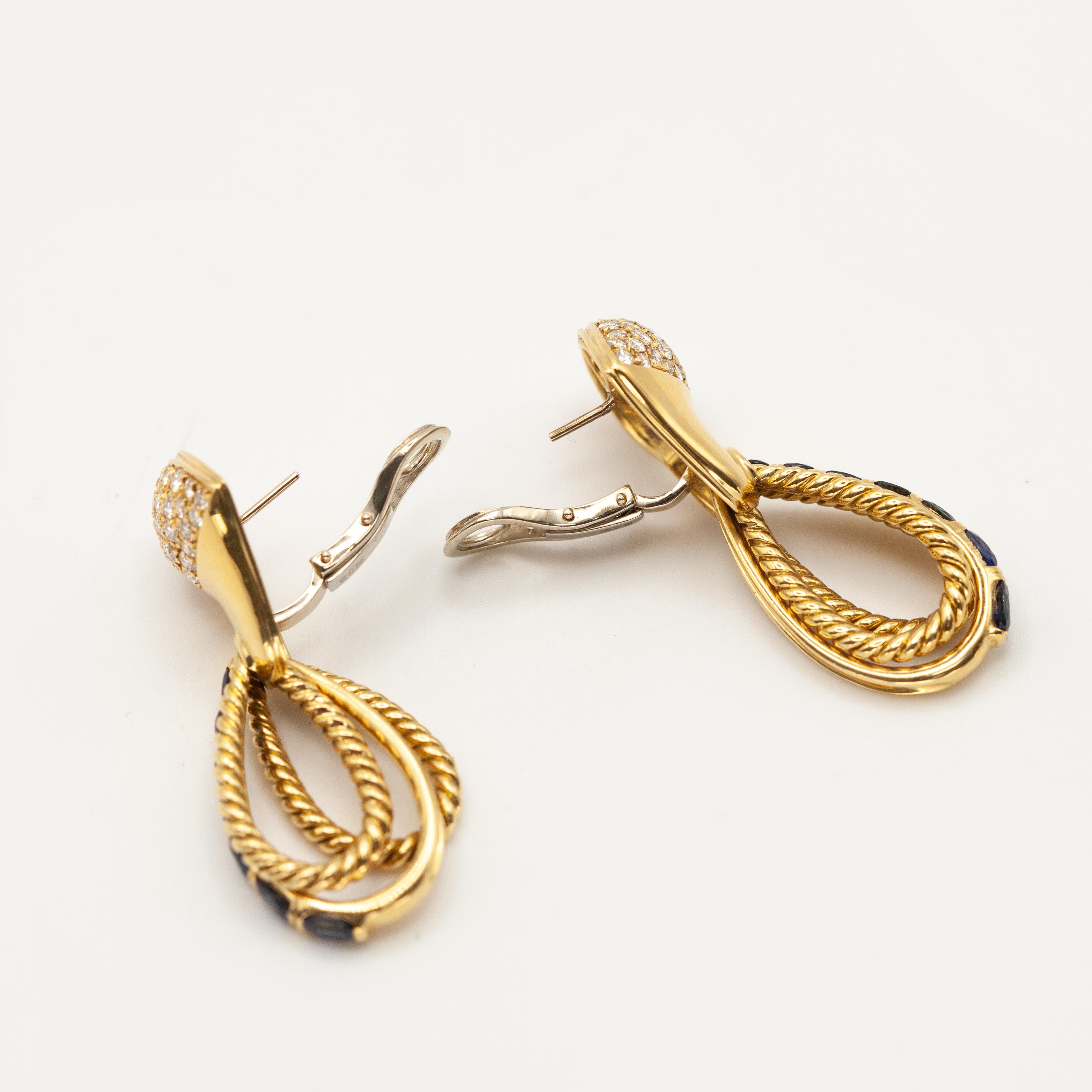RCM Boucles d'oreilles saphir et diamant en or jaune 18 carats en vente 3