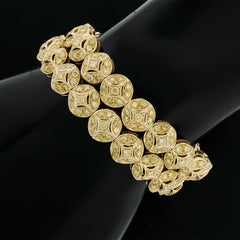 RCM Pair 18k Gold 12ctw GIA Fancy Yellow Diamond Flexible Cuff Bangle Bracelets