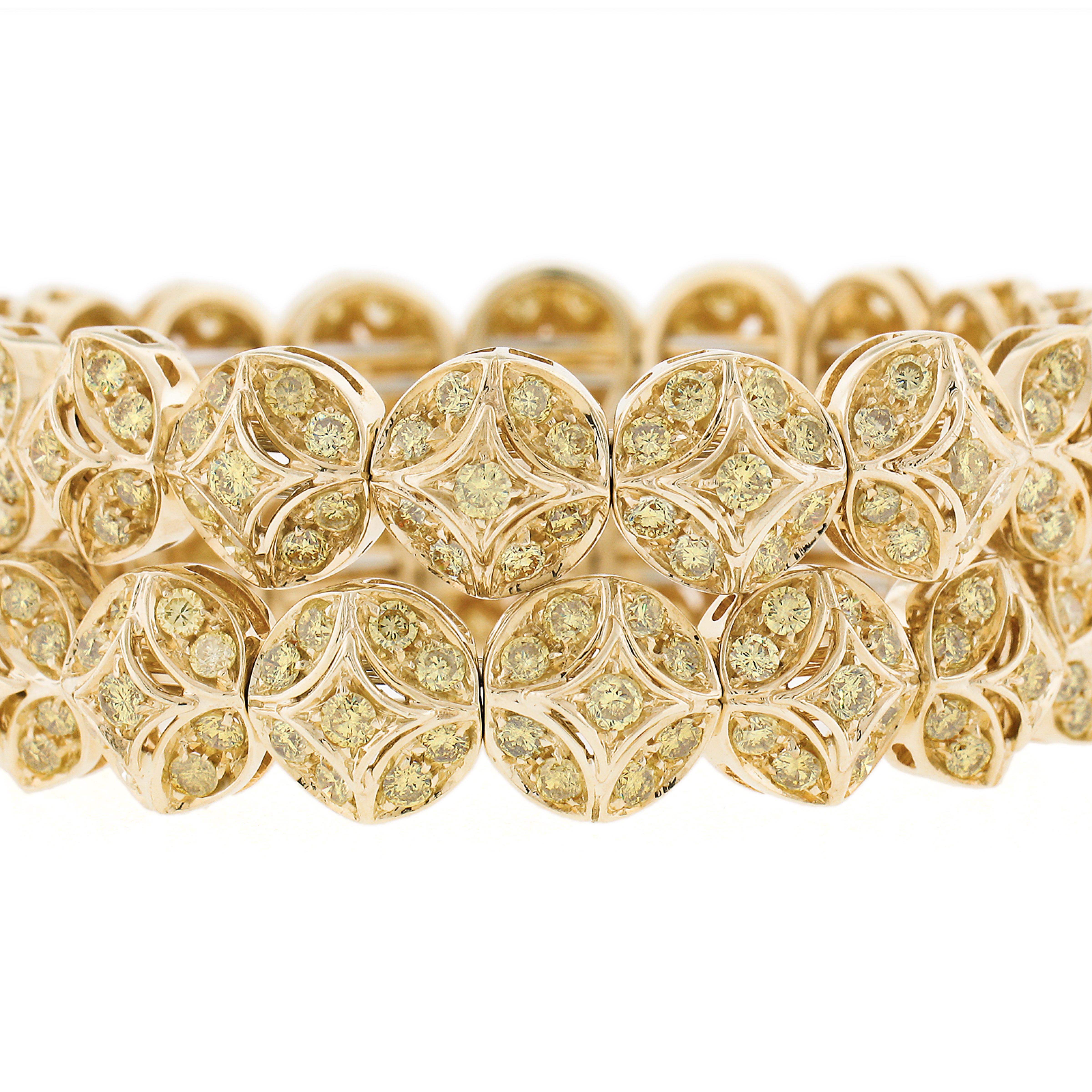 Women's RCM Pair 18k Gold 12ctw GIA Fancy Yellow Diamond Flexible Cuff Bangle Bracelets For Sale