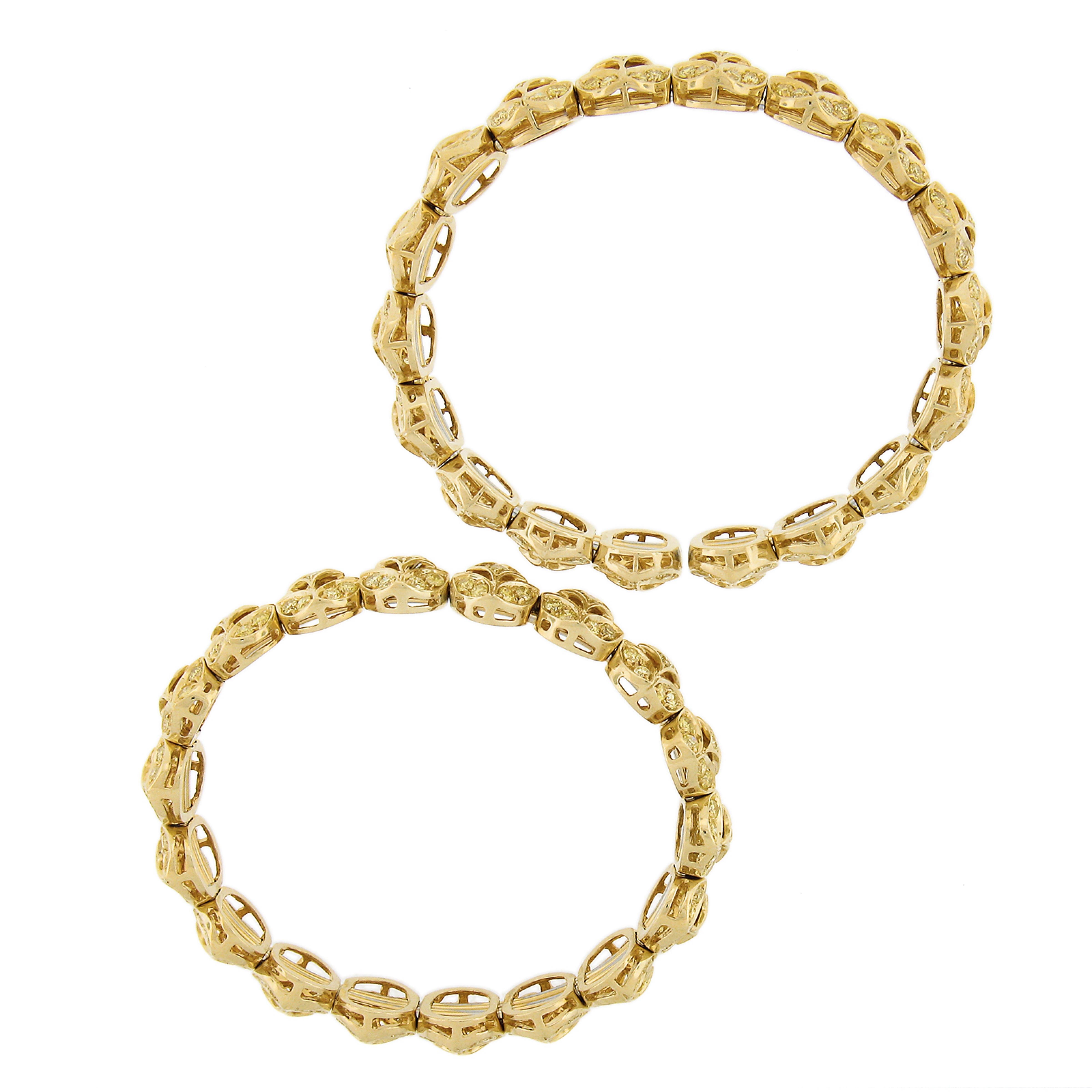 RCM Pair 18k Gold 12ctw GIA Fancy Yellow Diamond Flexible Cuff Bangle Bracelets For Sale 1