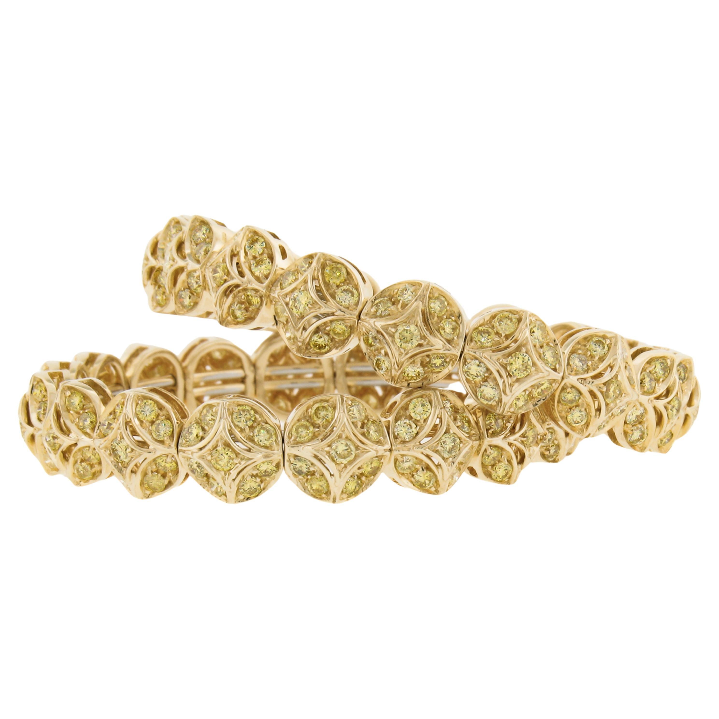 RCM Par Oro 18k 12ctw GIA Diamante Amarillo Fantasía Brazaletes Brazalete Flexible en venta