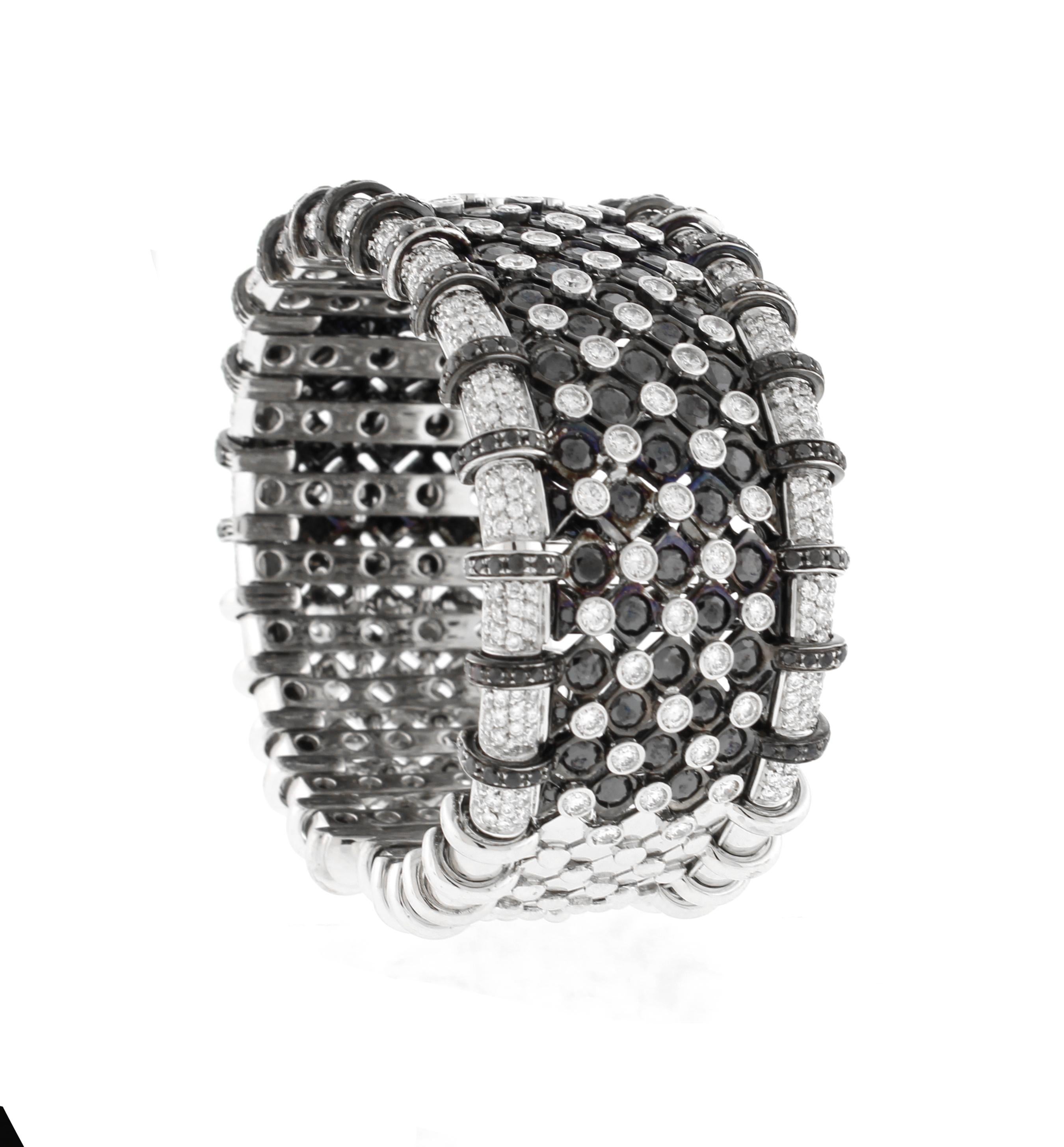 Women's or Men's R.C.M. White and Black Diamond Cuff Bracelet For Sale