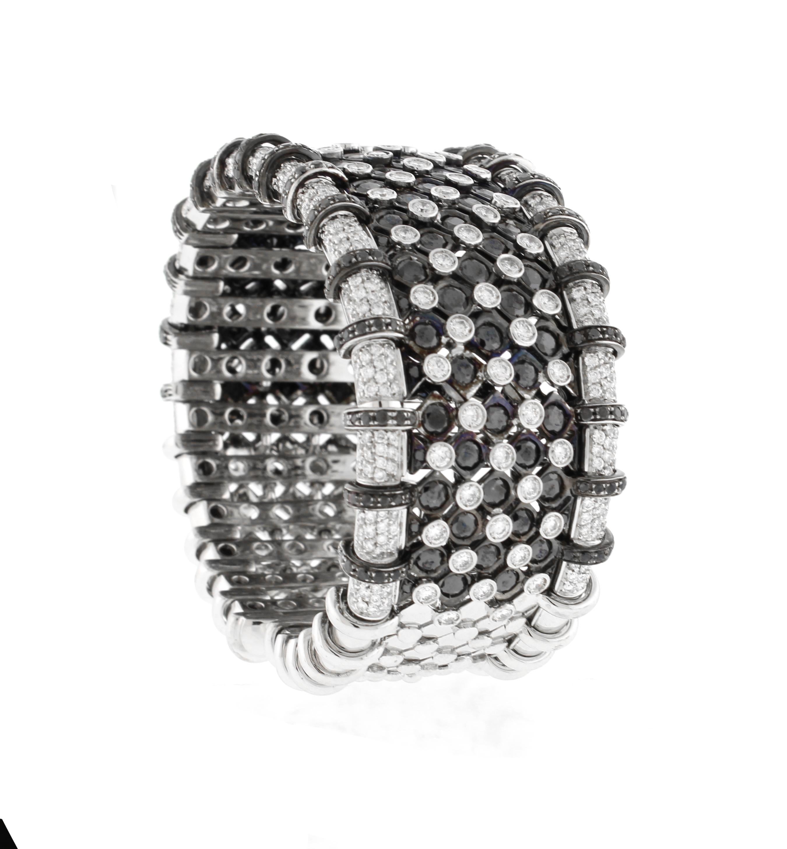 R.C.M. White and Black Diamond Cuff Bracelet For Sale 1