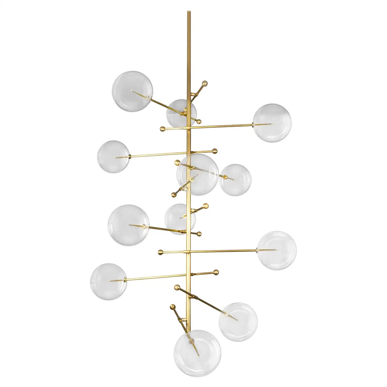 RD15 12 Arms Black Gunmetal Chandelier by Schwung
Dimensions: W 140 x D 140 x H 289 cm
Materials: Solid brass. Hand blown glass globes
Finishes: Black gunmetal. Available also in polished nickel, and lacquered burnished brass. 
All our lamps can