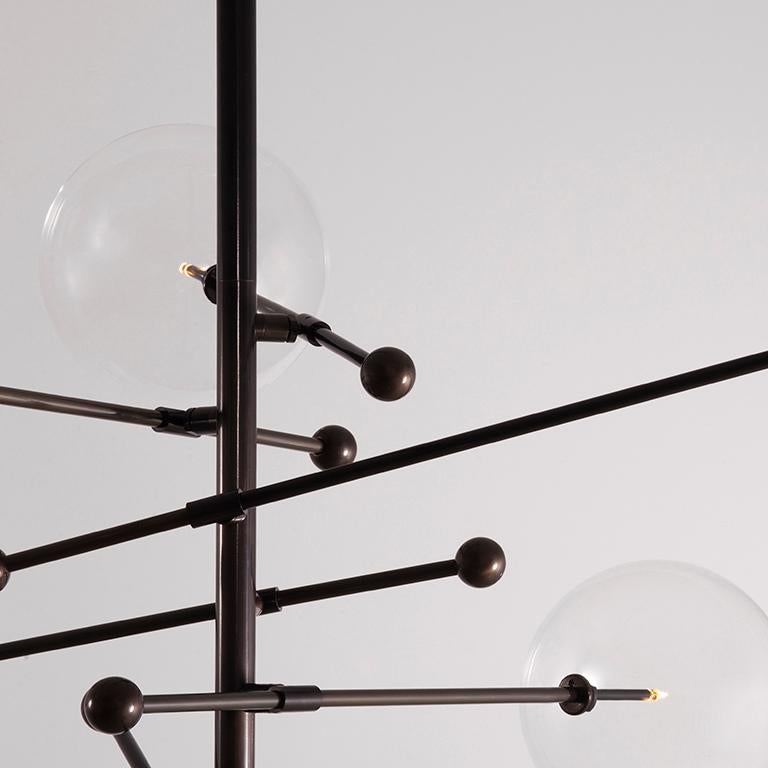 RD15 12 Arms Black Gunmetal Chandelier by Schwung In New Condition For Sale In Geneve, CH