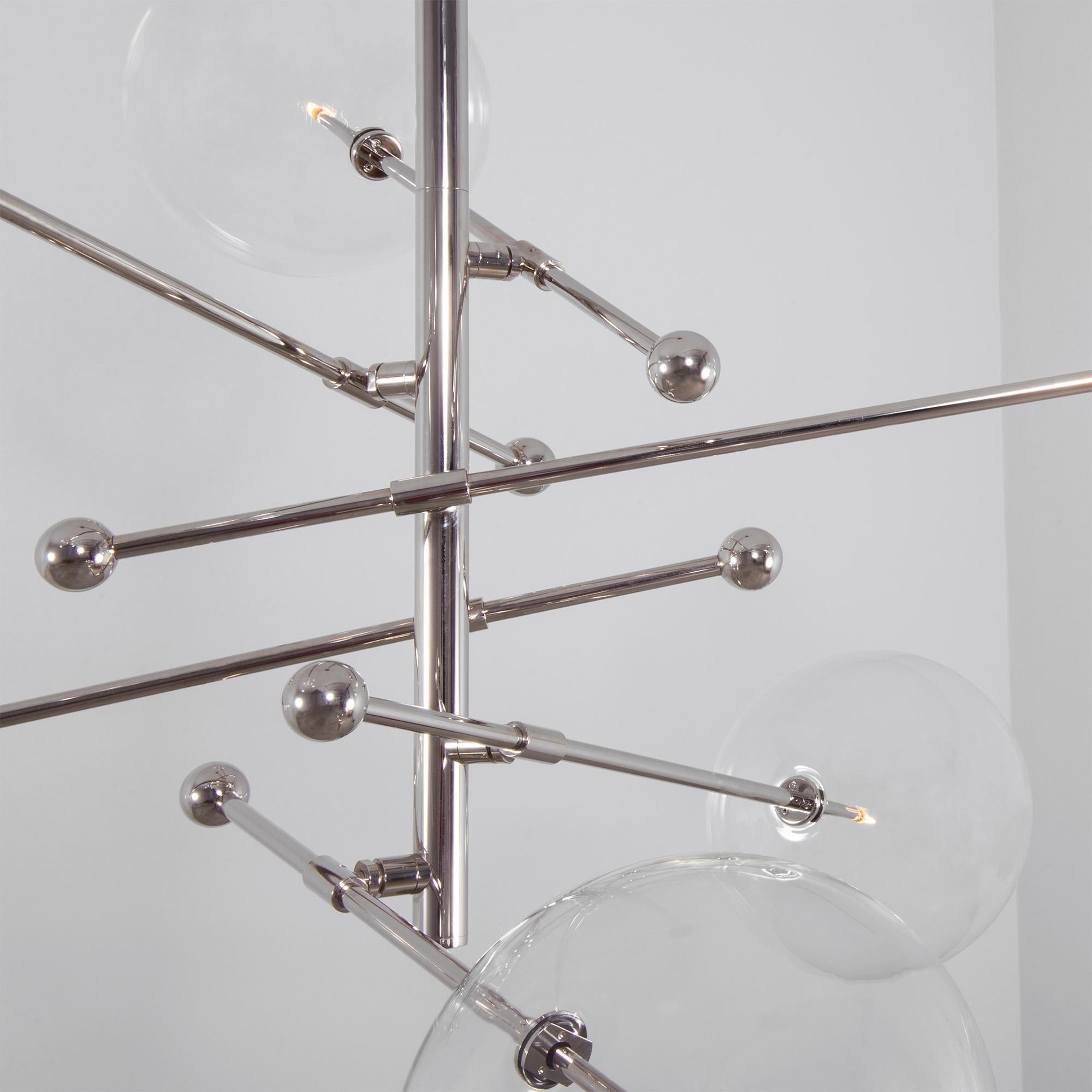 RD15 6 Arms Polished Nickel Chandelier by Schwung In New Condition For Sale In Geneve, CH