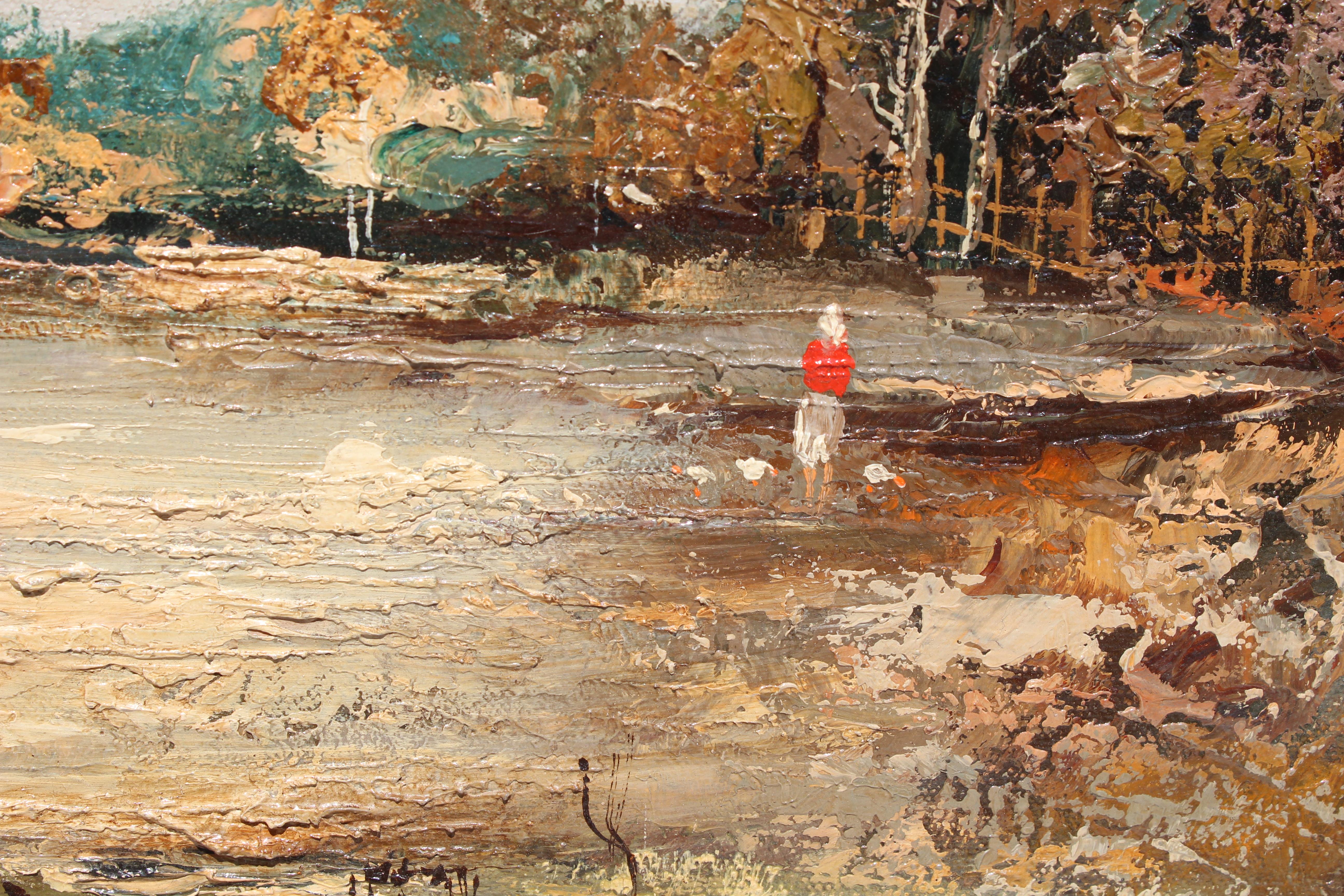 Vintage-Ölgemälde auf Leinwand, ländliche Landschaft, signiert R.David, gerahmt im Angebot 9