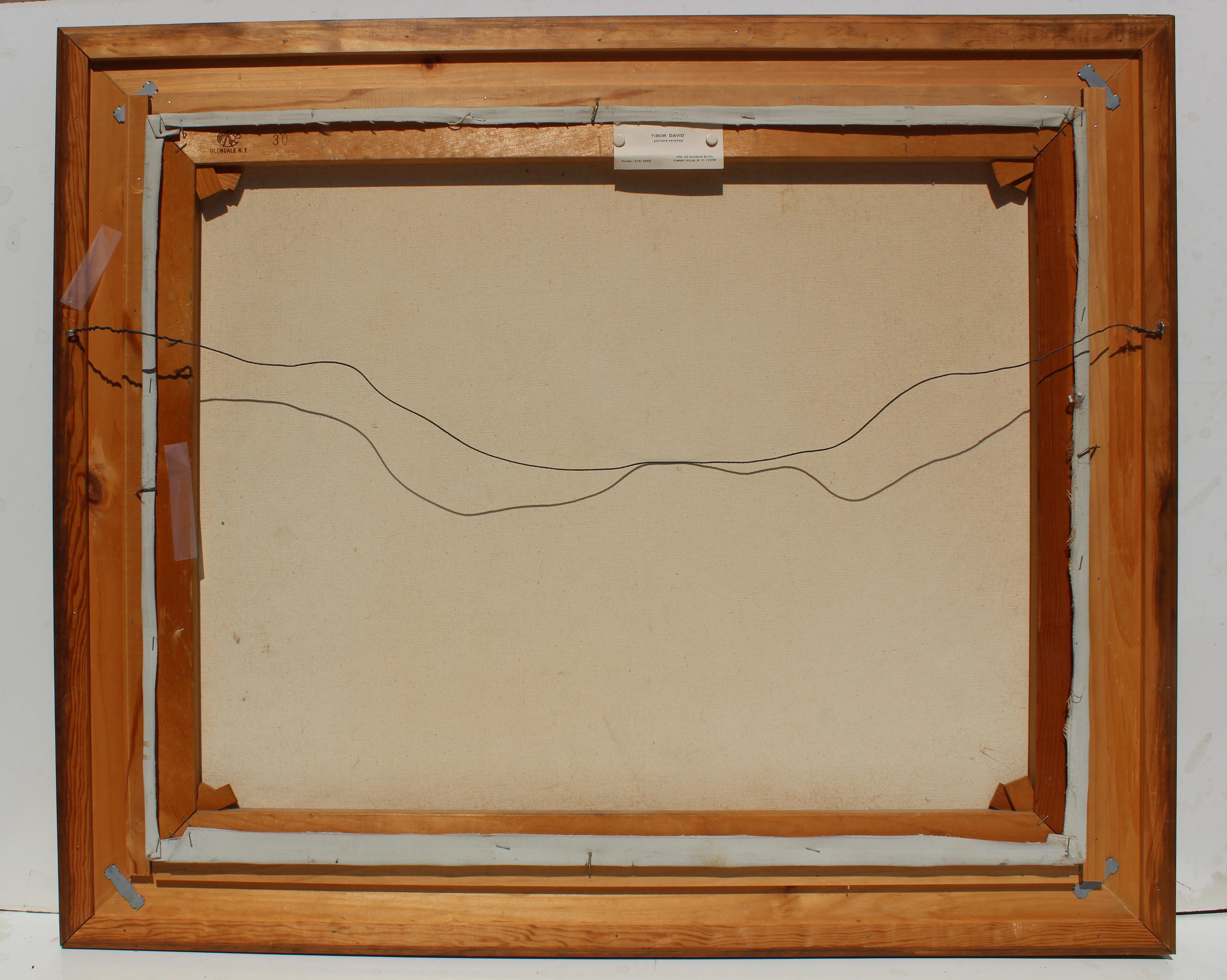 Vintage-Ölgemälde auf Leinwand, ländliche Landschaft, signiert R.David, gerahmt im Angebot 11
