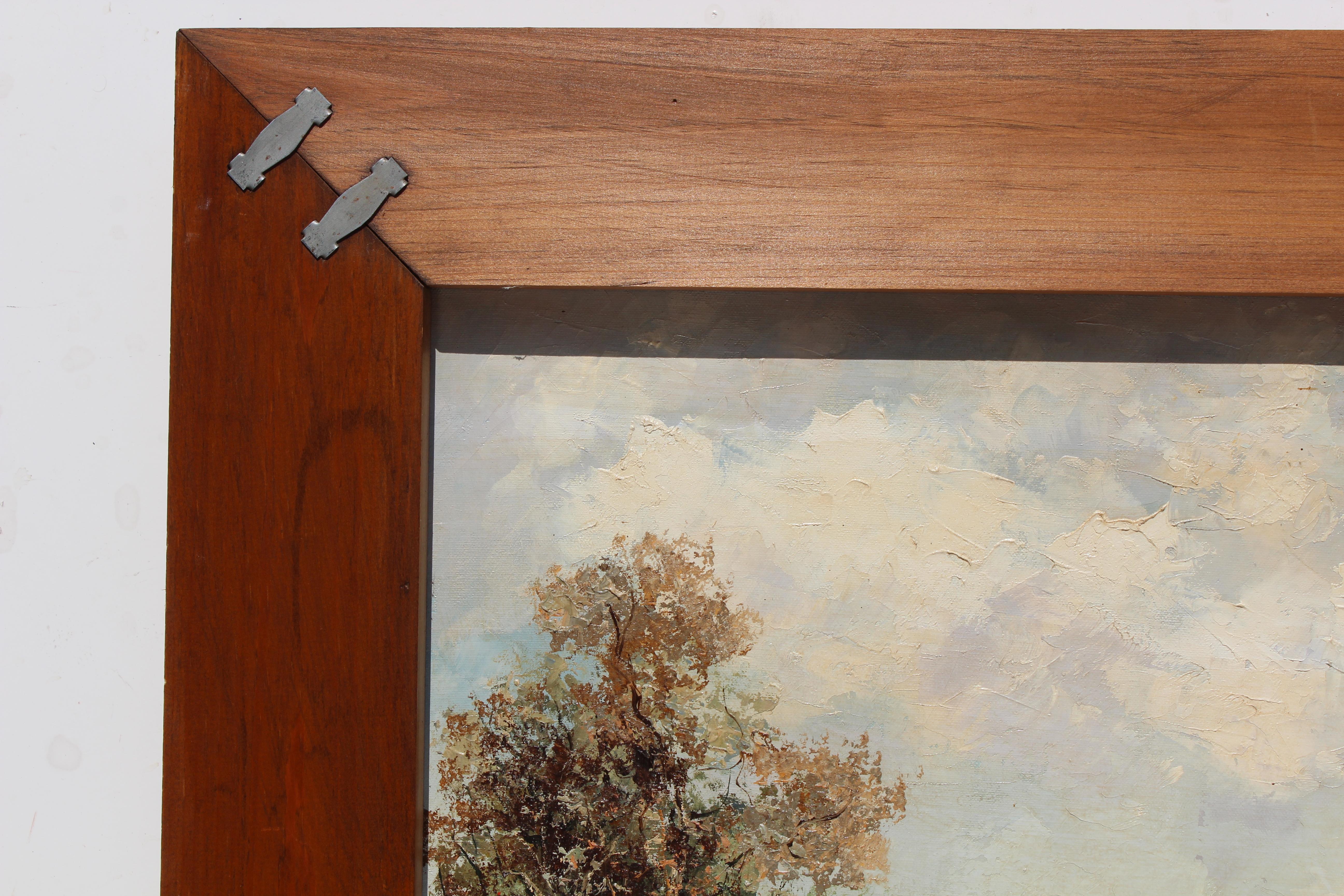 Vintage-Ölgemälde auf Leinwand, ländliche Landschaft, signiert R.David, gerahmt im Angebot 4