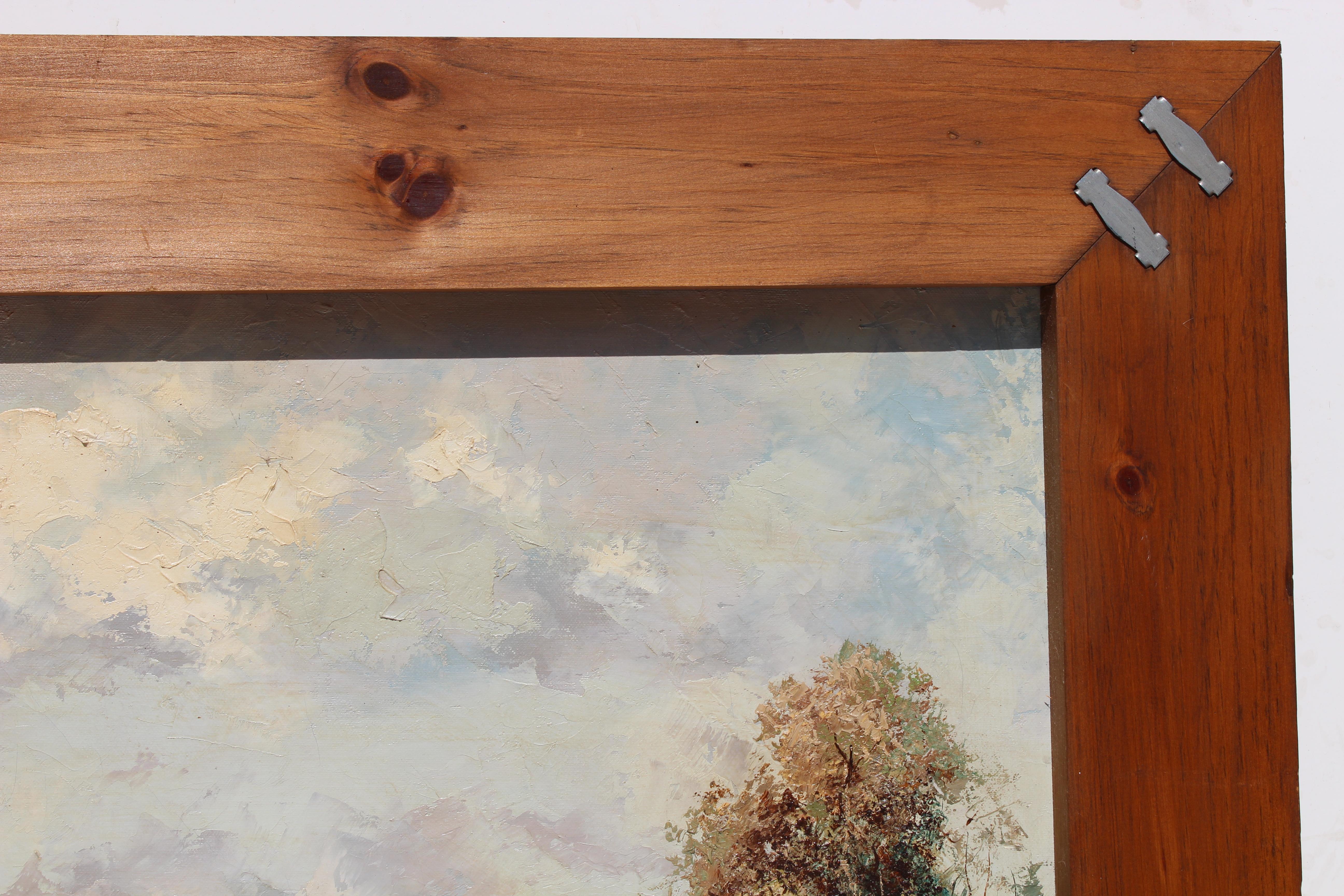 Vintage-Ölgemälde auf Leinwand, ländliche Landschaft, signiert R.David, gerahmt im Angebot 5