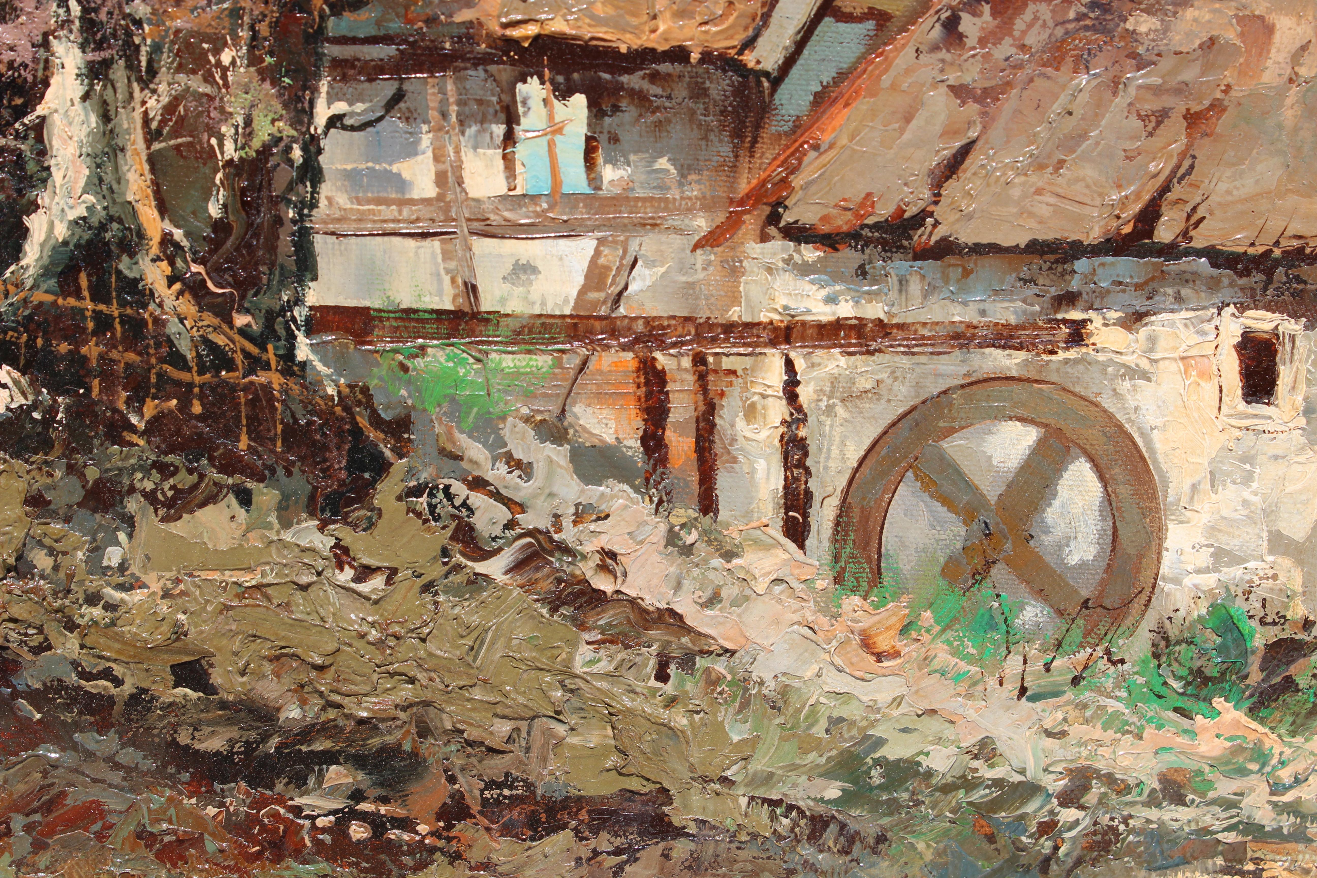 Vintage-Ölgemälde auf Leinwand, ländliche Landschaft, signiert R.David, gerahmt im Angebot 8