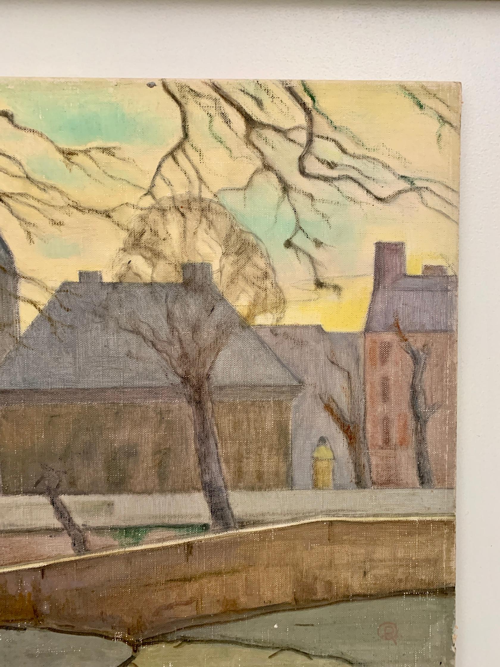 Ausgezeichneter französischer Impressionist der Jahrhundertmitte, Stadtansicht mit Kathedrale in Paris, Frankreich

Der Maler war um die Mitte des 20. Jahrhunderts tätig und malte Landschaften, Porträts und Stadtszenen. 

Es handelt sich um das