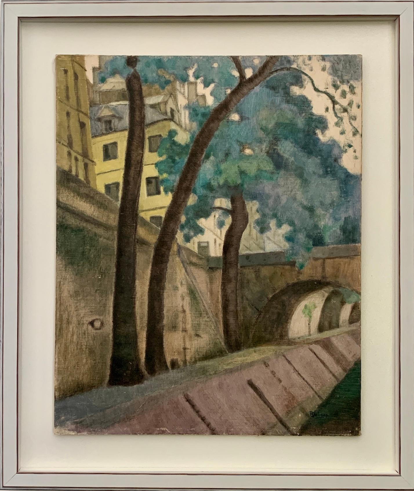 R.Debray Landscape Painting – Französischer Impressionist aus der Mitte des Jahrhunderts, am Ufer des Flusses Seine, Paris