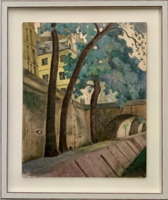 Vintage French Mid century Impressionist, on the banks for the River Seine, Paris