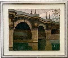 Vintage Mid 20th century Impressionist,  A Bridge on the Seine in Paris, Le Pony Neuf