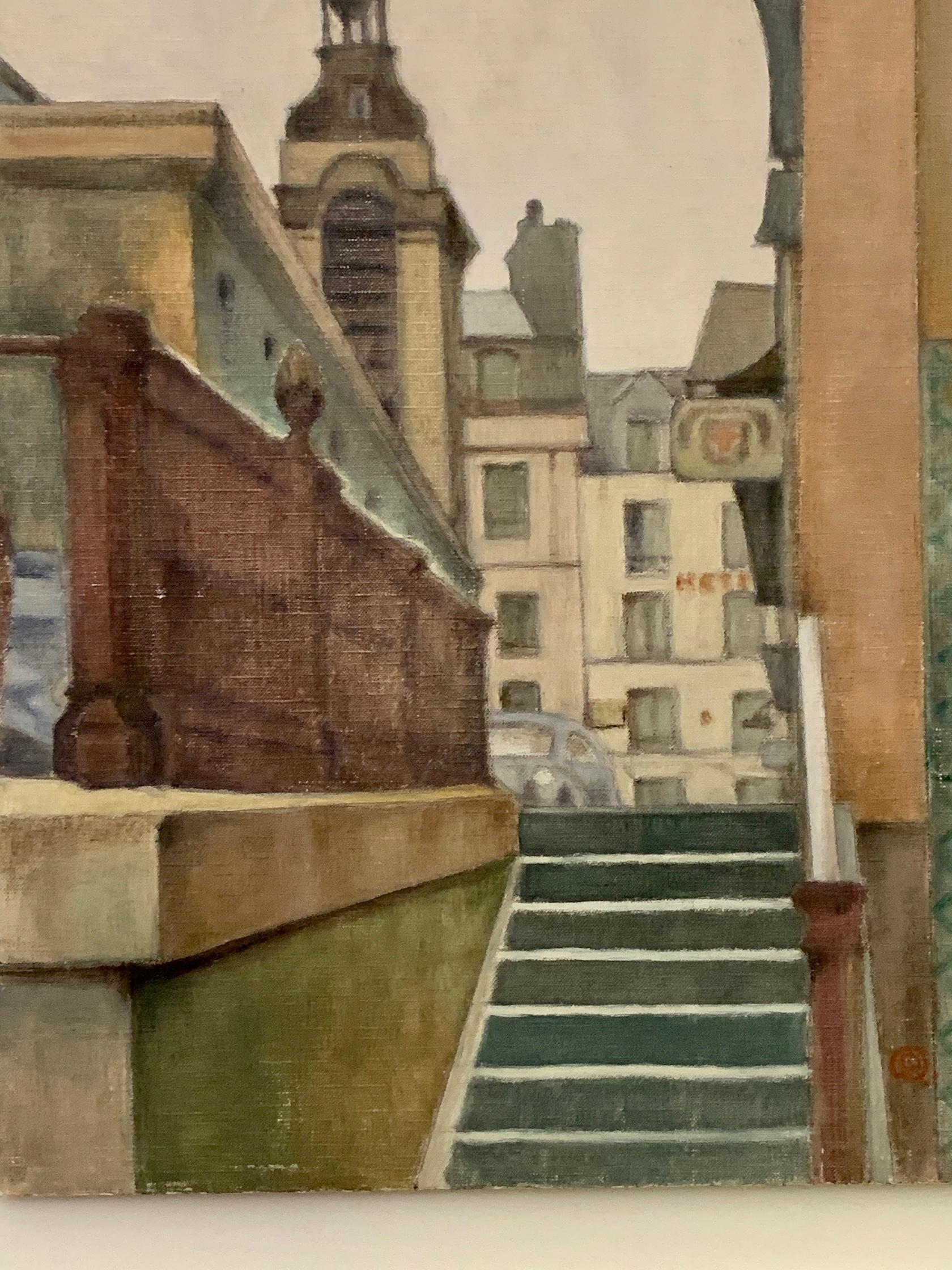 Mitte des 20. Jahrhunderts Impressionistische, französische Stadtszene, Paris, Frankreich – Painting von R.Debray