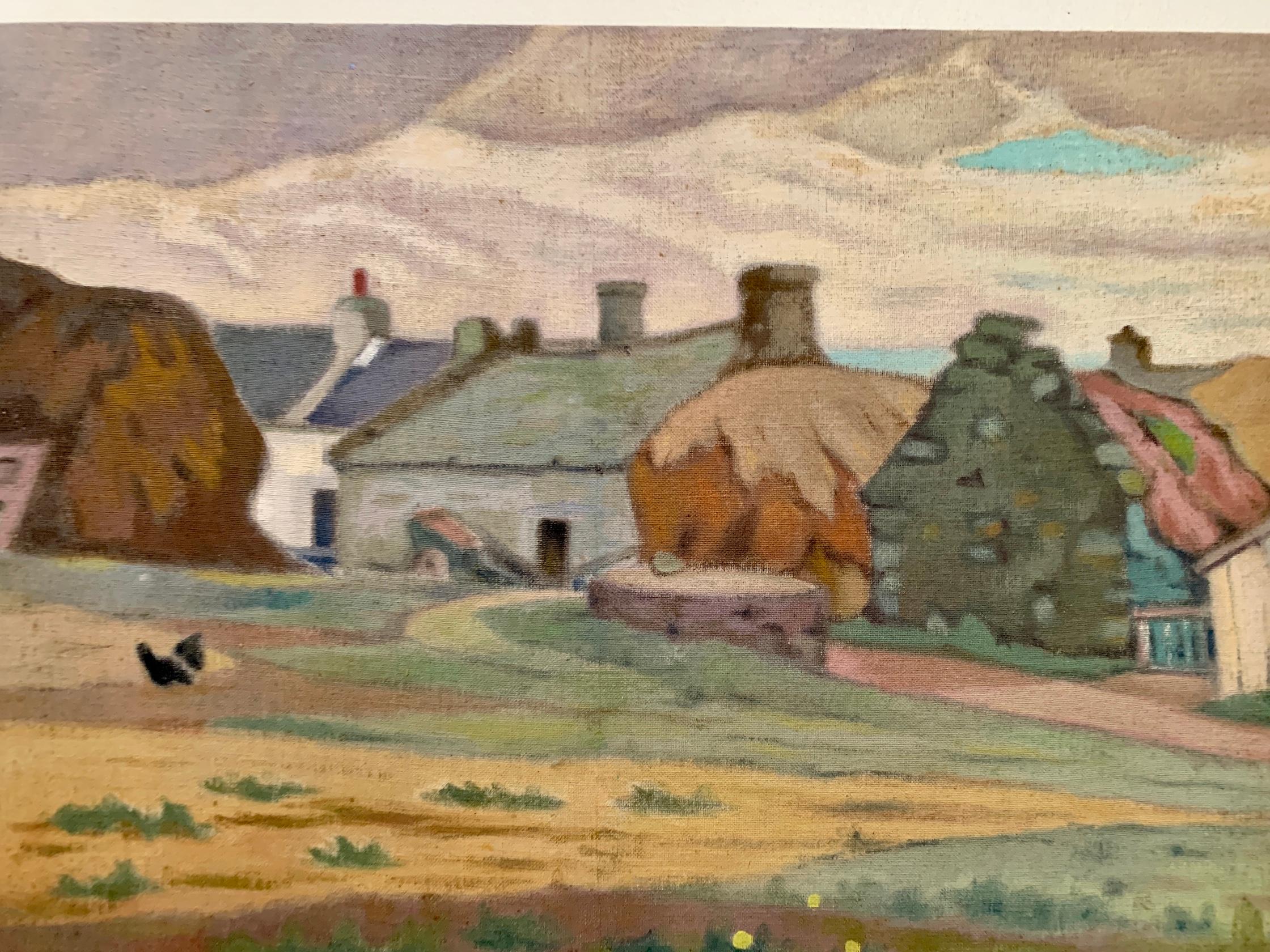 Impressionista della metà del XX secolo, paesaggio francese con cottage - Figurative Painting Marrone di R.Debray