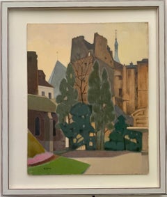 Mid century Impressionist scene of a Street with buildings, in Paris