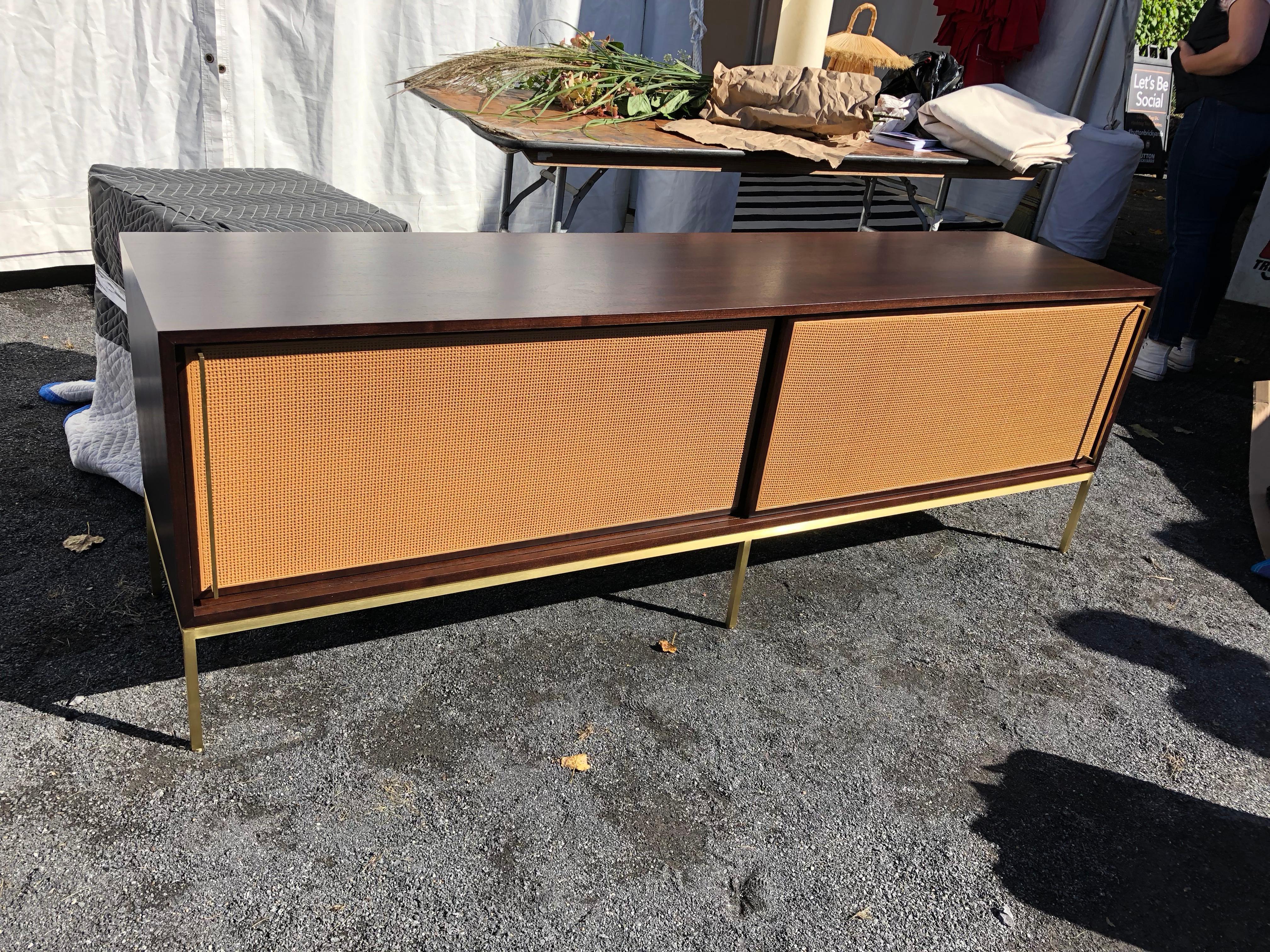 American Re: 379 Credenza in Dark Walnut, Painted Cane and Satin Brass For Sale