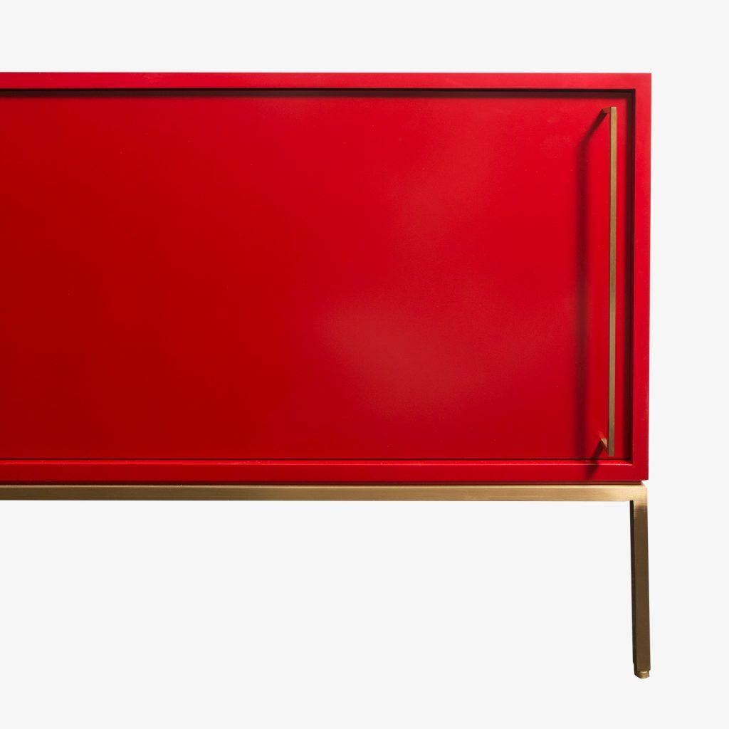 Contemporary Re: 379 Credenza in Dark Walnut, Painted Cane and Satin Brass For Sale