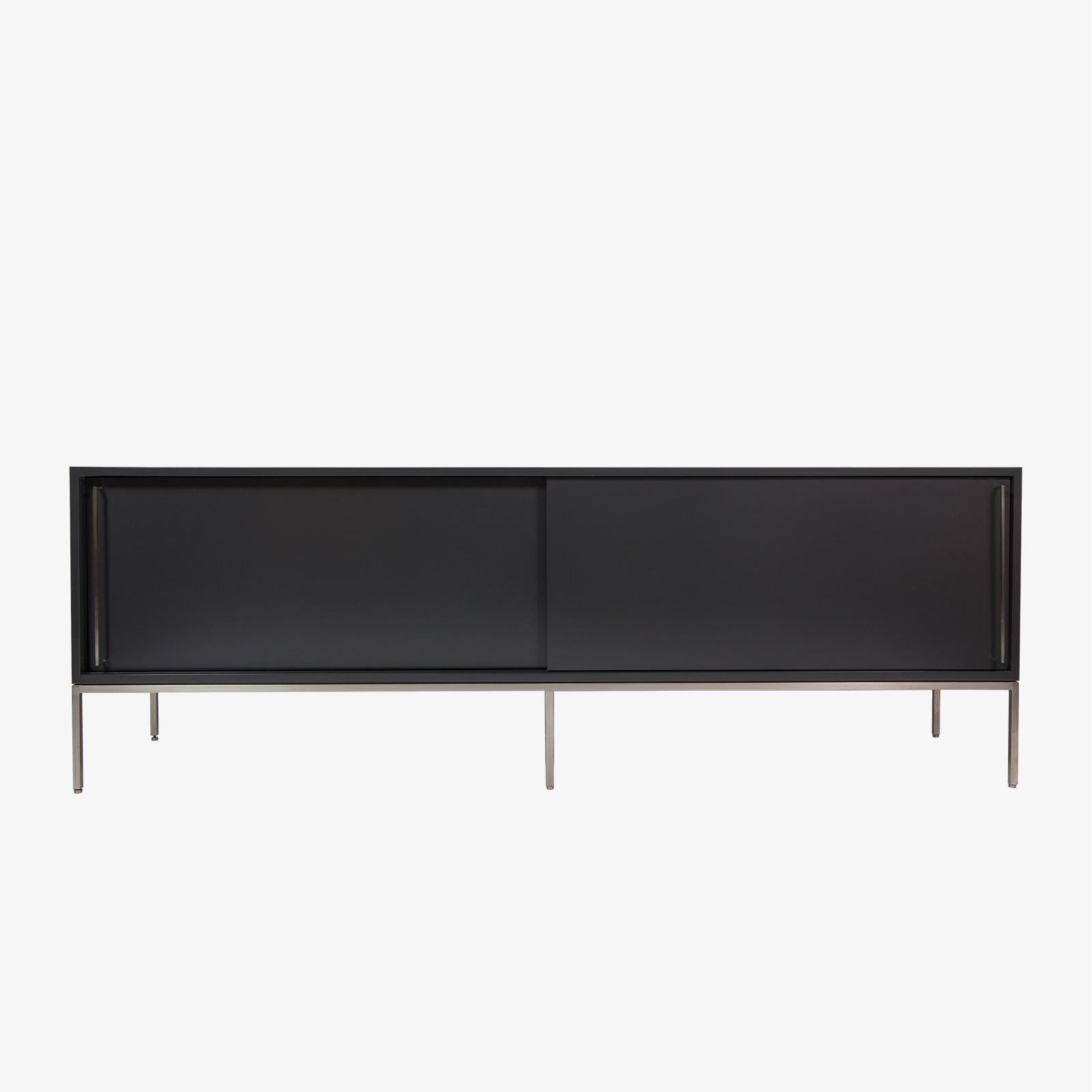 Re: 379 Credenza in Dark Walnut, Painted Cane and Satin Brass For Sale 1