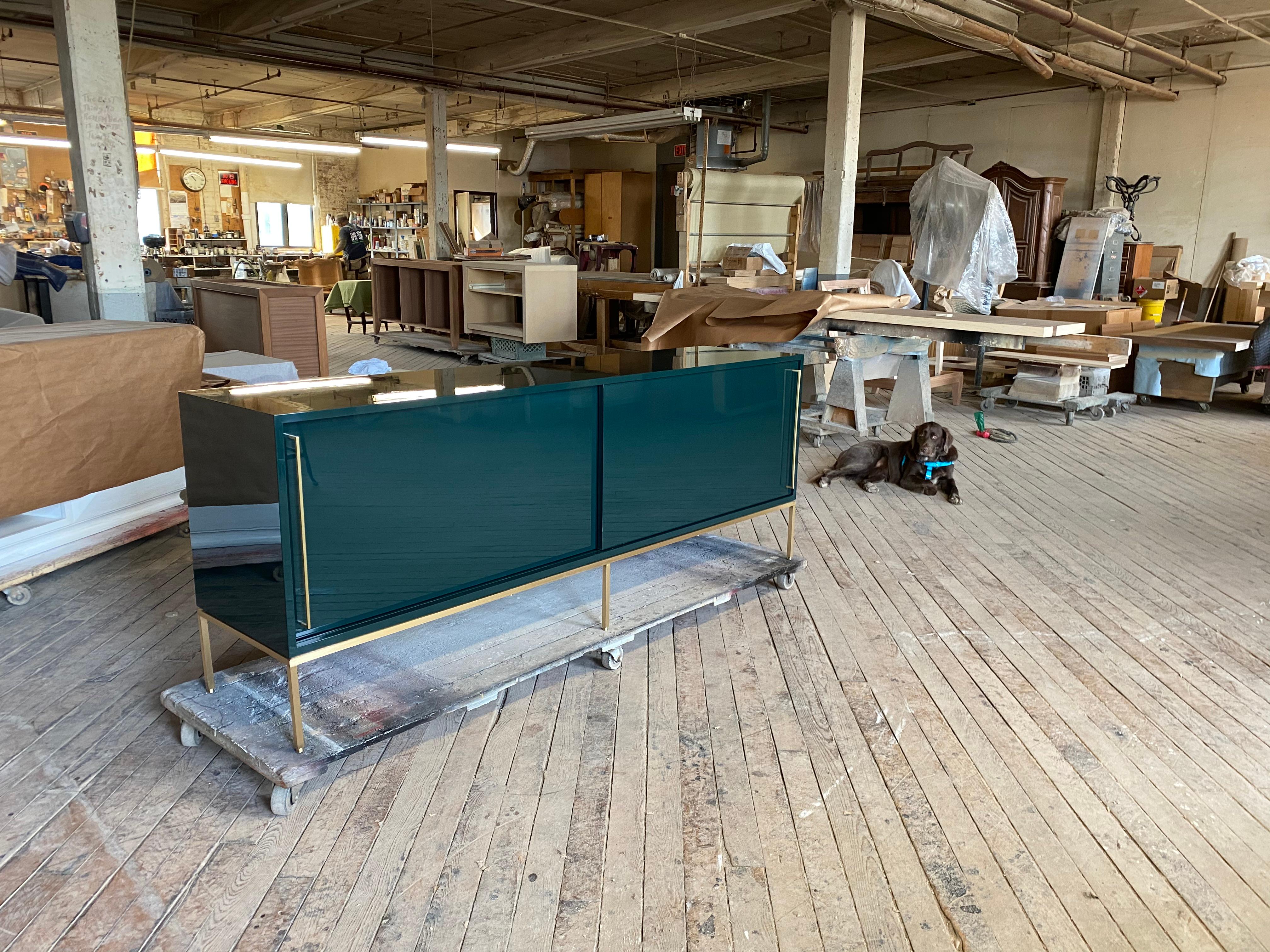 re: 379 Lacquered Credenza on Brass Base In New Condition For Sale In New York, NY