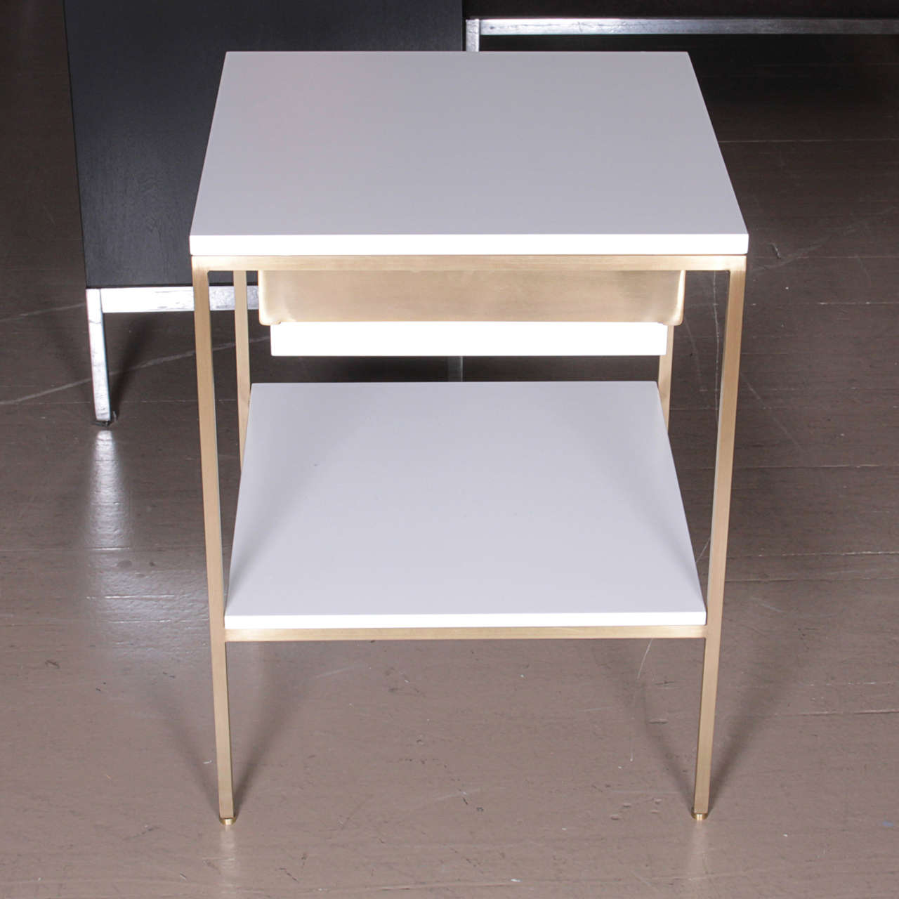 re, 392 Bedside Tables in Soft Chamois Satin In Excellent Condition For Sale In New York, NY