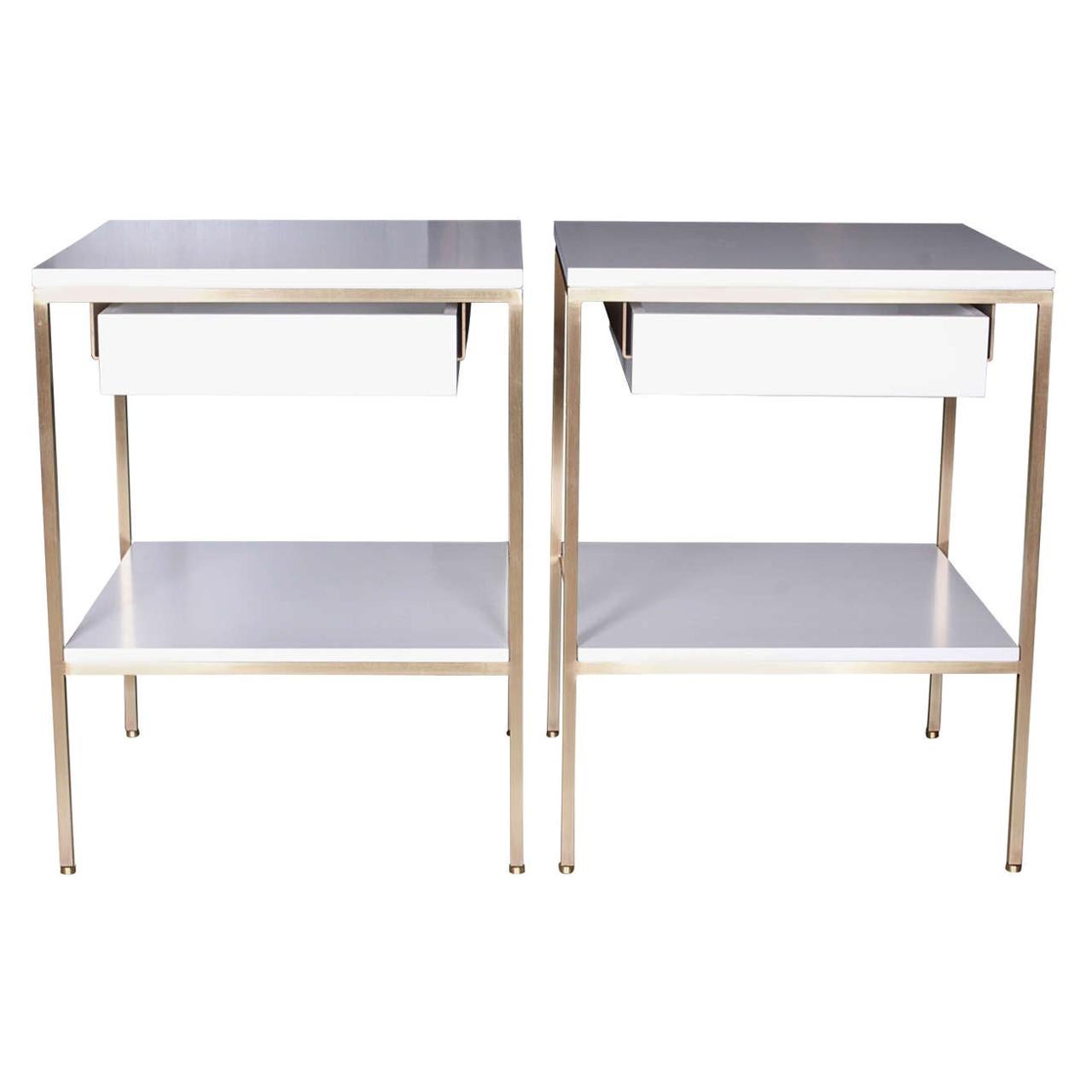 re, 392 Bedside Tables in Soft Chamois Satin For Sale