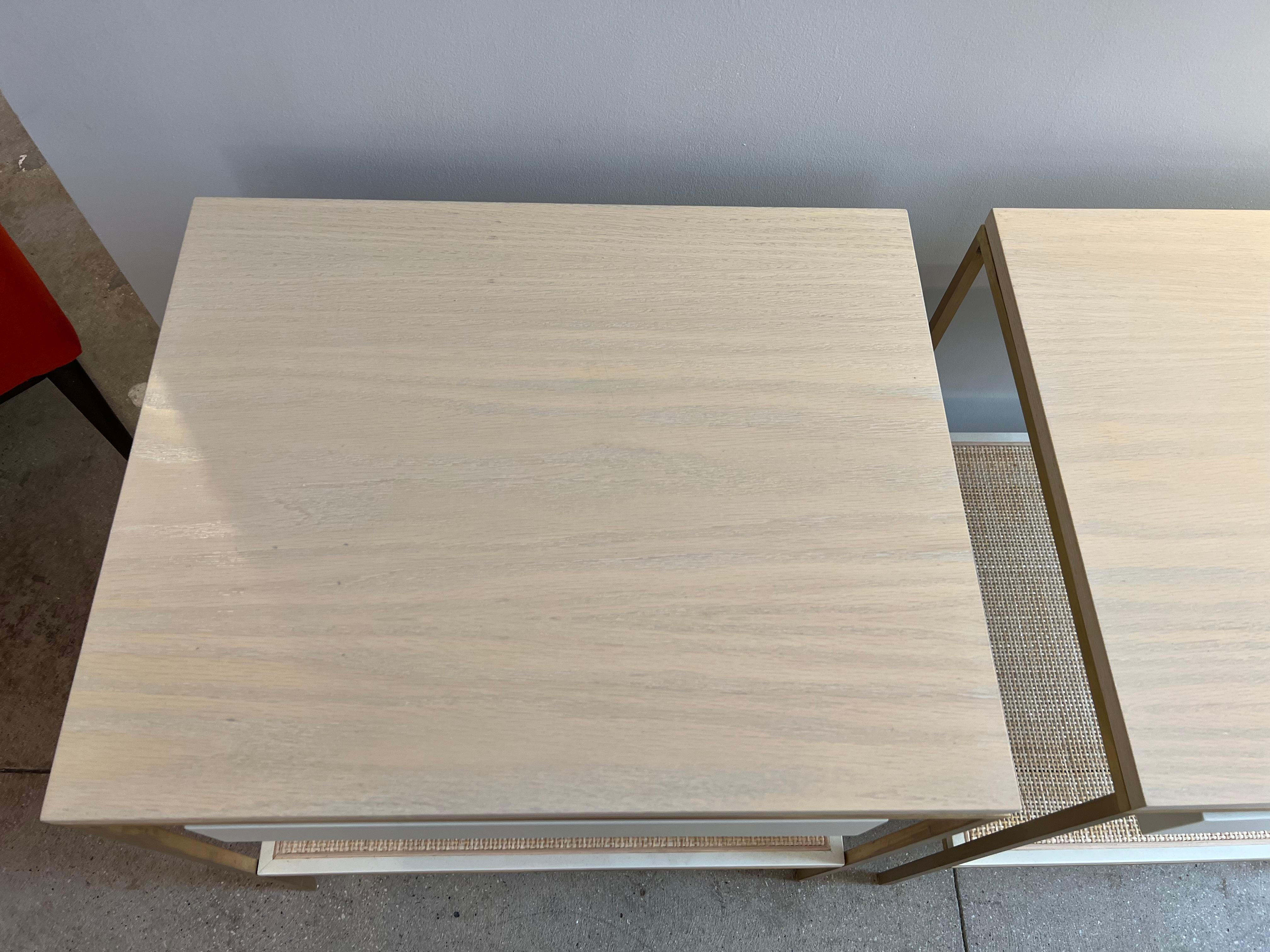 Mid-Century Modern Re: 392 Bedside Tables with Cerused Oak Tops For Sale