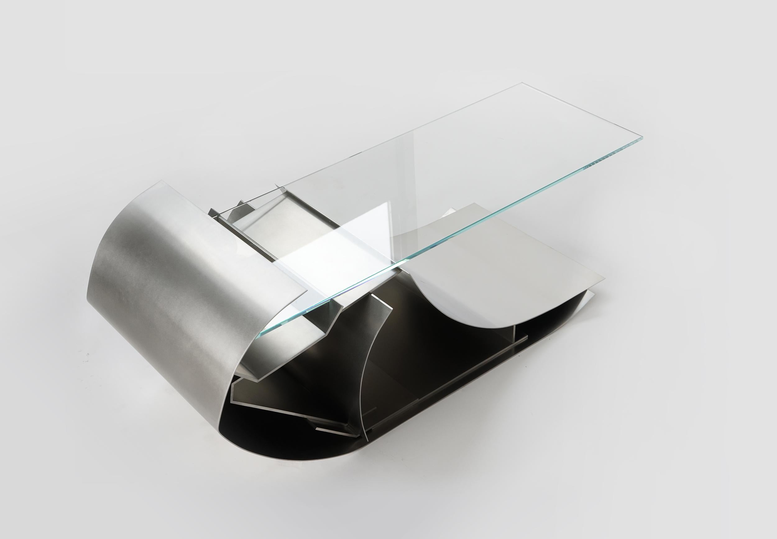 Contemporary Re-Built by Todomuta, Steel and Glass Side Table For Sale
