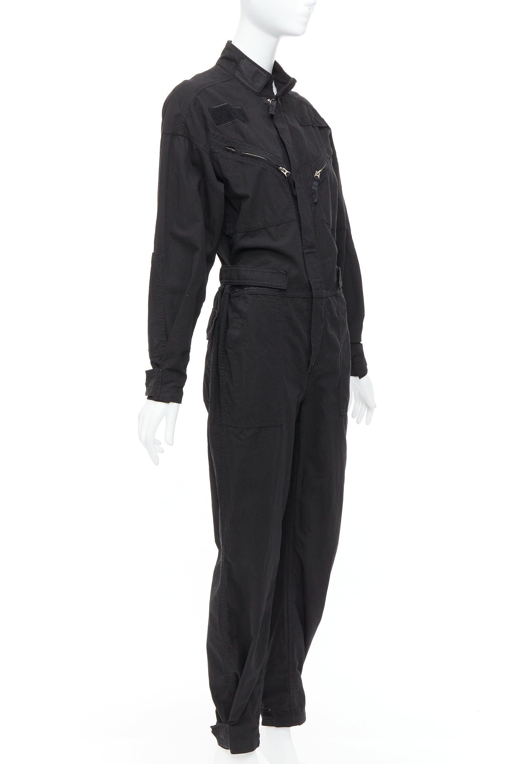 Black RE/DONE black cotton silver zip magic tape pocketed jumpsuit boiler suit XS For Sale