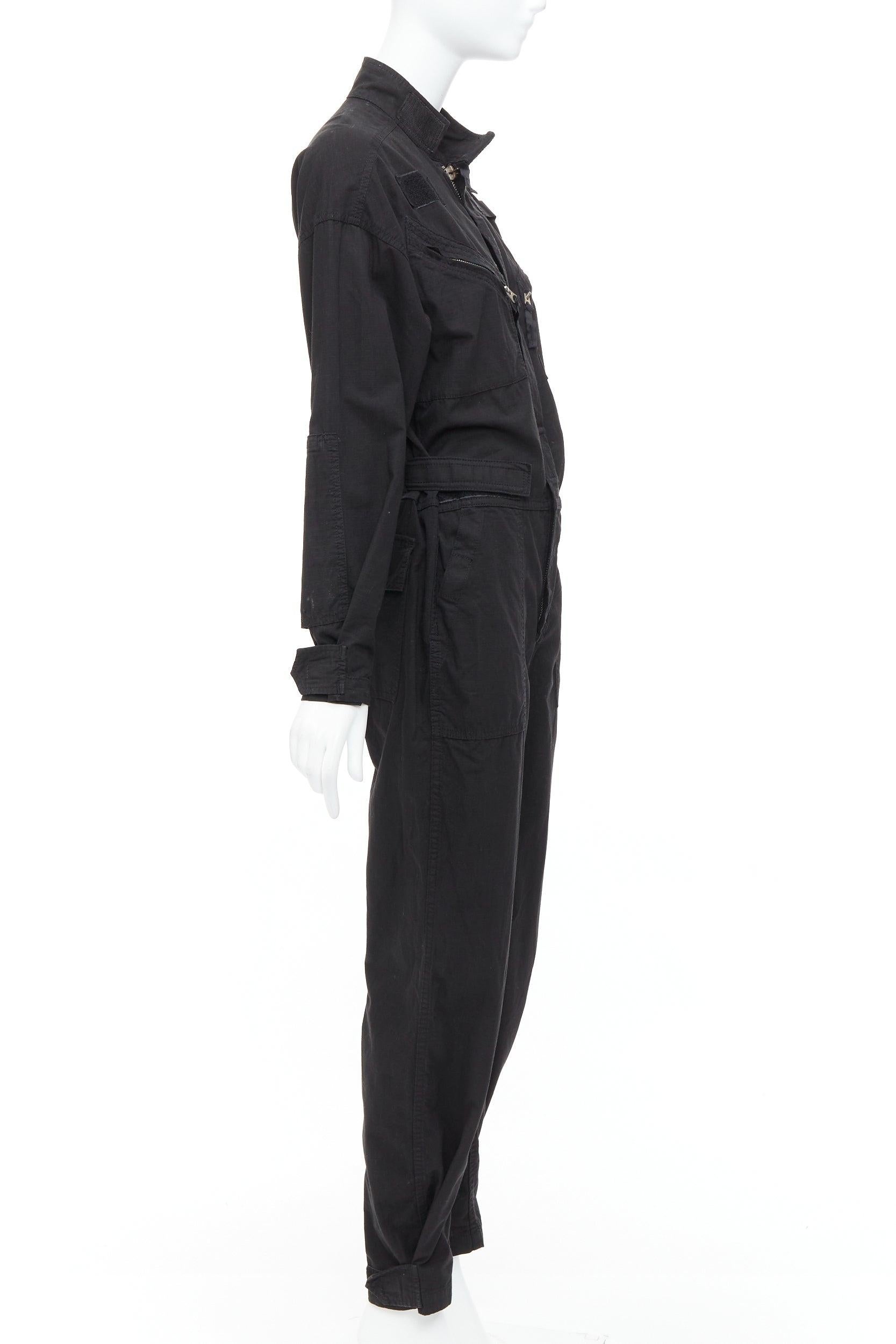 RE/DONE black cotton silver zip magic tape pocketed jumpsuit boiler suit XS In Good Condition For Sale In Hong Kong, NT