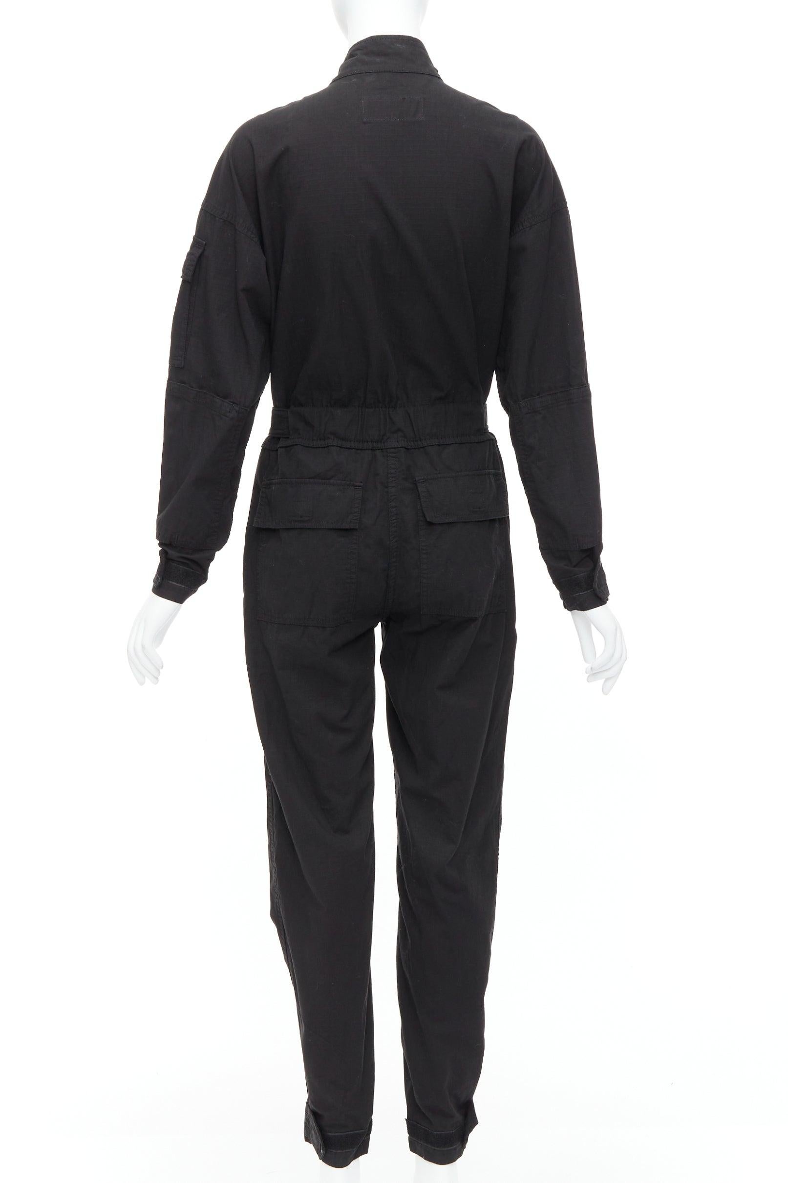 Women's RE/DONE black cotton silver zip magic tape pocketed jumpsuit boiler suit XS For Sale