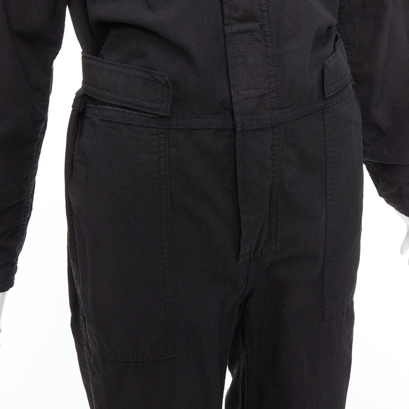 RE/DONE black cotton silver zip magic tape pocketed jumpsuit boiler suit XS For Sale 2