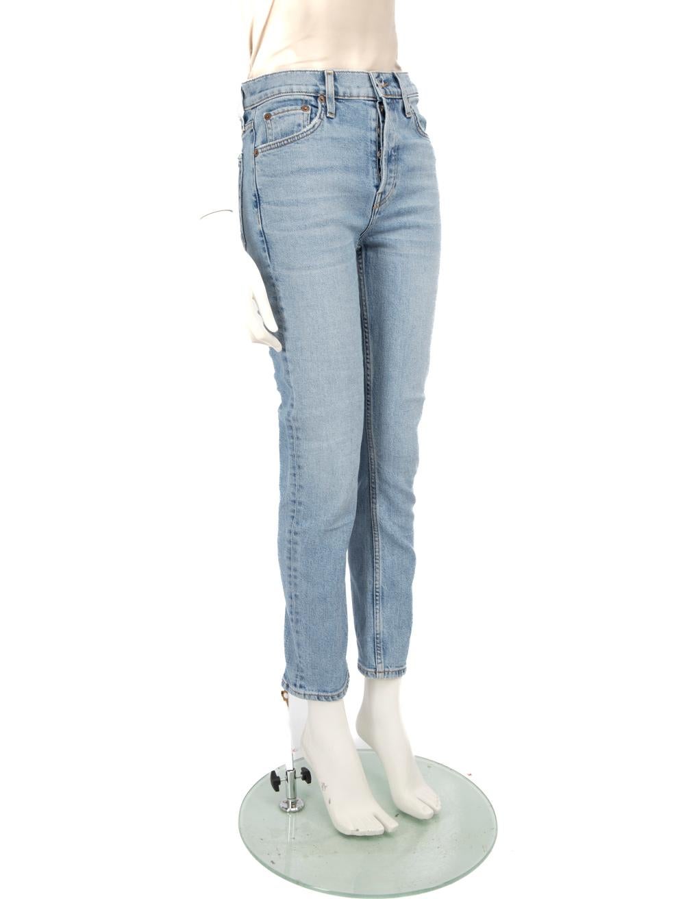 CONDITION is Very good. Hardly any visible wear to the jeans is evident on this used RE/DONE designer resale item.
  
  
  
  Details
  
  
  Blue
  
  Denim
  
  Jeans
  
  Skinny fit
  
  High rise
  
  Button up fastening
  
  3x Front pockets
 