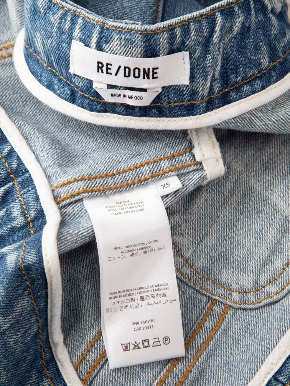 RE/DONE Chaleco sin mangas vaquero azul Stoney River Talla XS en Excelente estado para la venta en London, GB