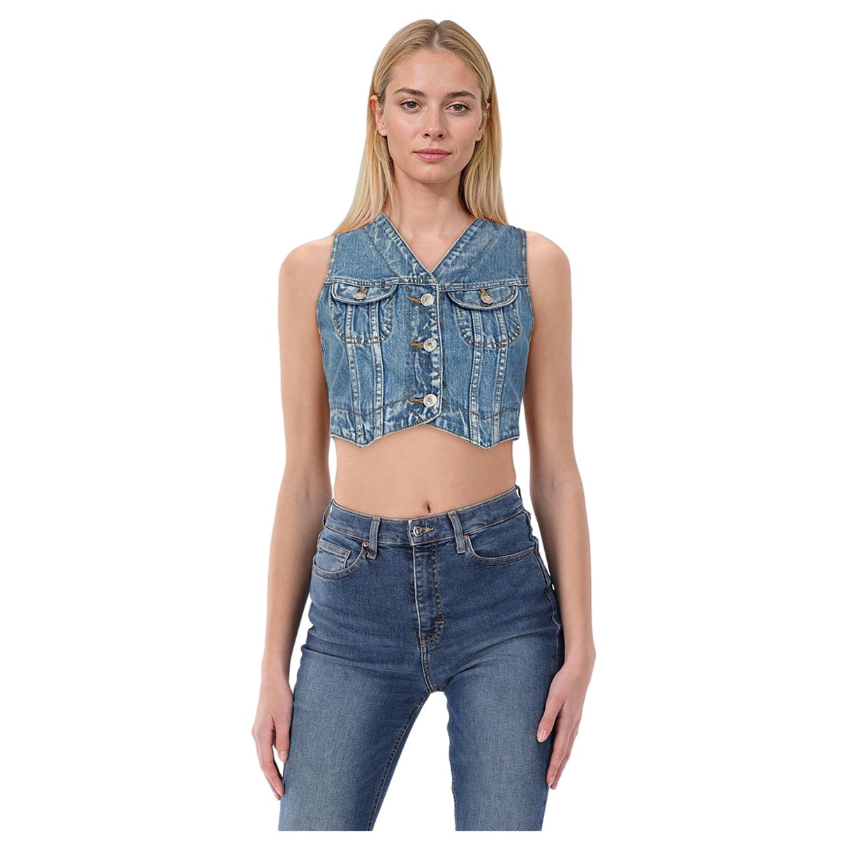 RE/DONE Stoney River Blue Denim Sleeveless Vest Size XS