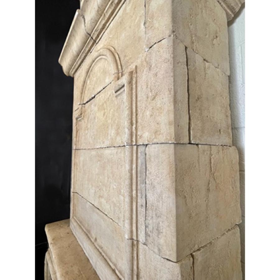 20th Century Re-Edition French Limestone Fireplace with Trumeau For Sale