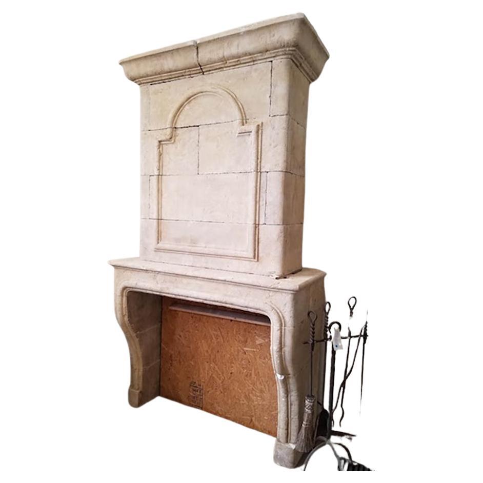 Re-Edition French Limestone Fireplace with Trumeau