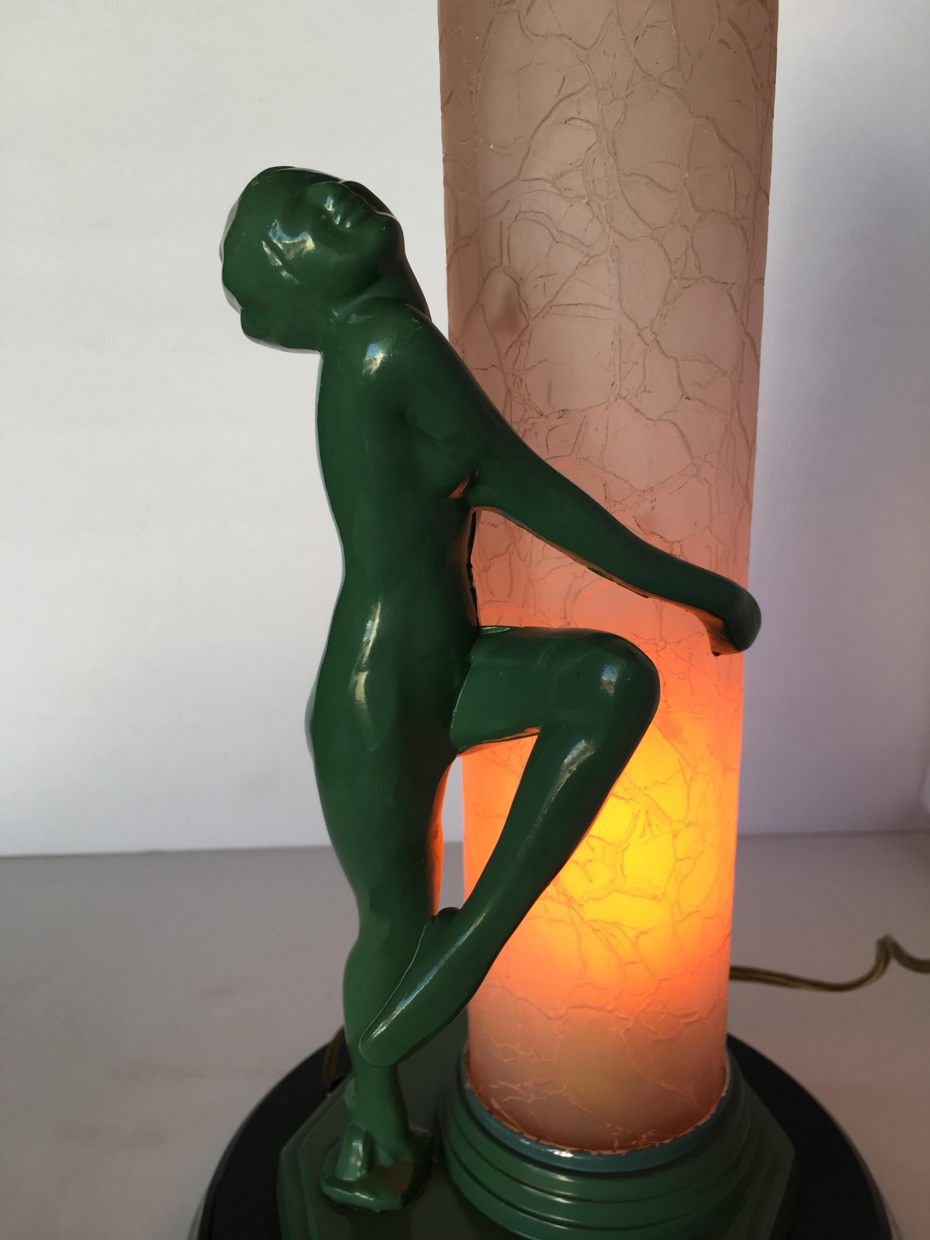 Américain Lampe Re-Edition Nude Frankart F612 avec abat-jour en verre craquelé en vente