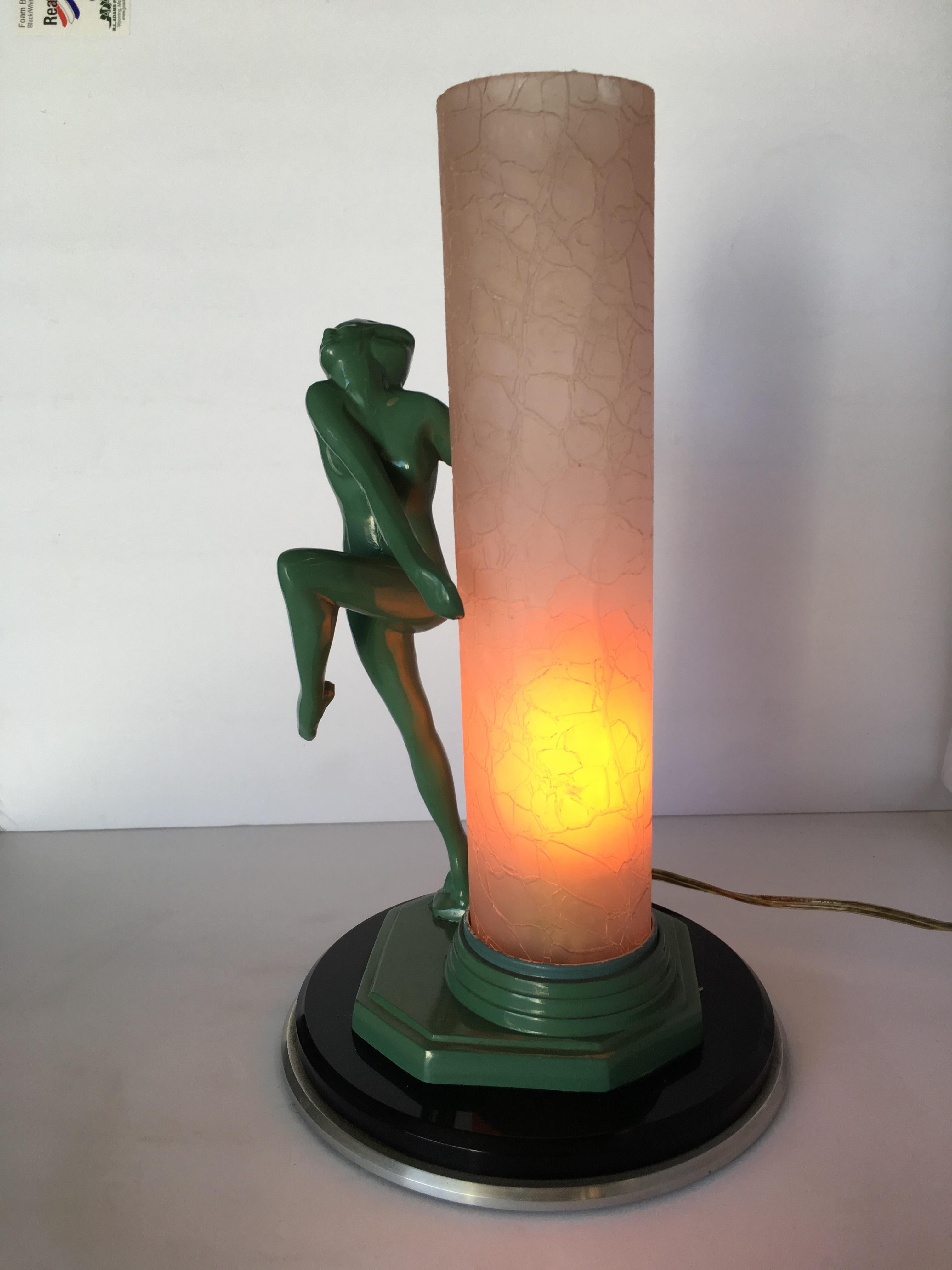 Late 20th Century Re-Edition Nude Frankart F612 Lamp with Crackle Glass Shade For Sale