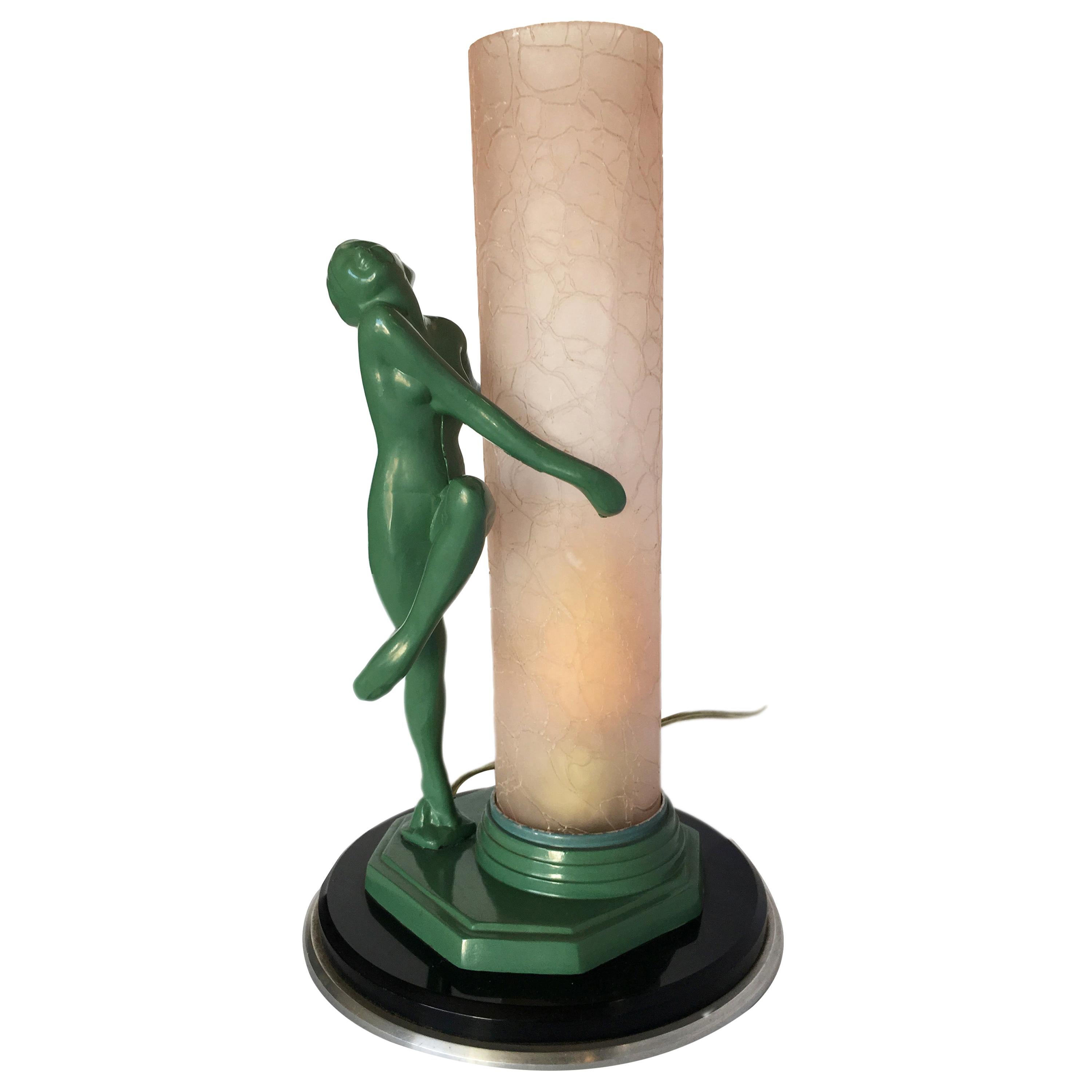 Re-Edition Nude Frankart F612 Lamp with Crackle Glass Shade For Sale