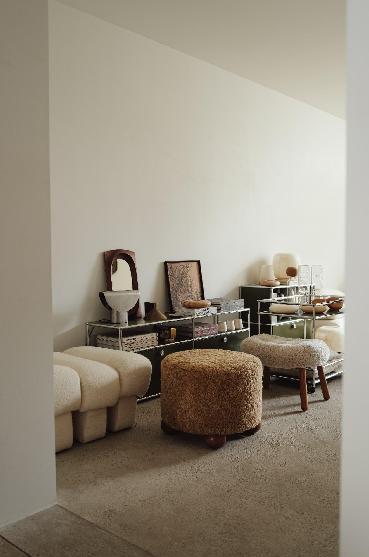 The Clam stool has been has been developed in close collaboration with the family of Arnold Madsen by mirroring elements from the Clam Chair. The Clam Stool is made using traditional joinery and upholstery methods with a solid wood frame and turned