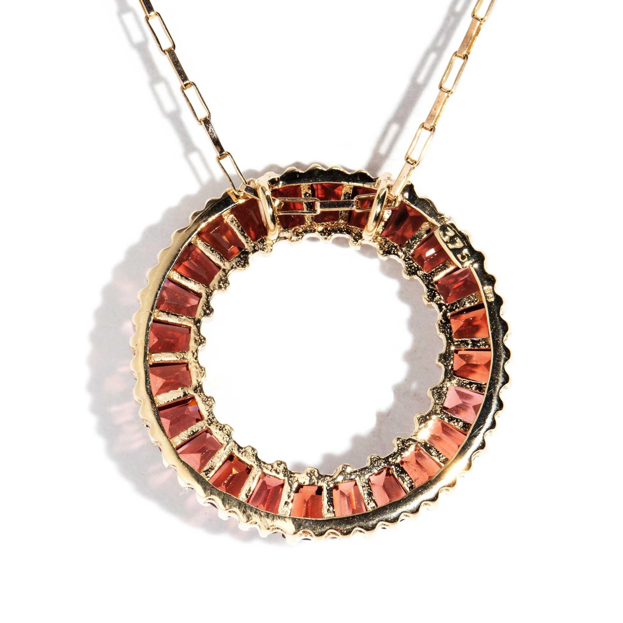 Re-invented Vintage Bright Garnet Pendant & Chain 9 Carat Yellow Gold 1