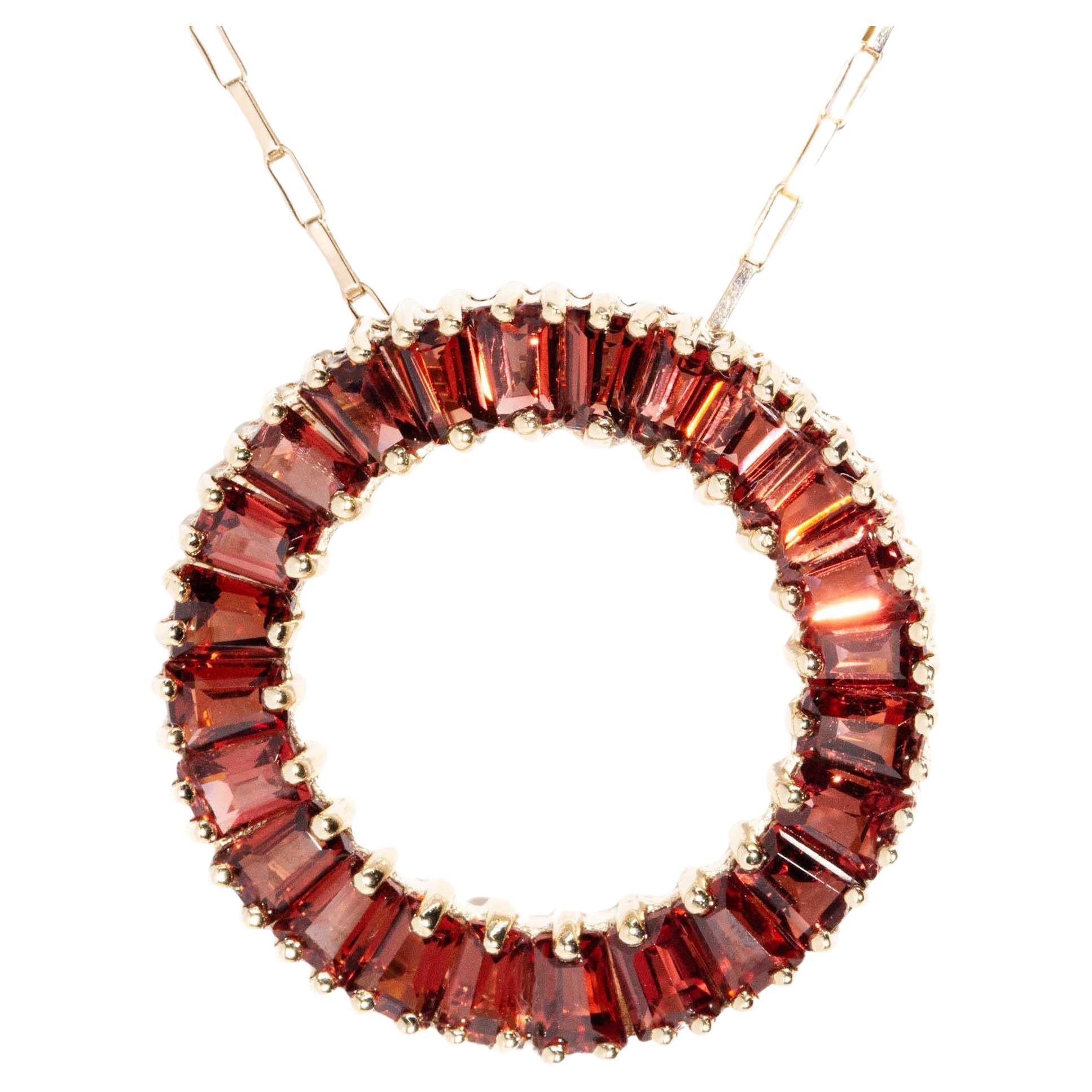 Re-invented Vintage Bright Garnet Pendant & Chain 9 Carat Yellow Gold
