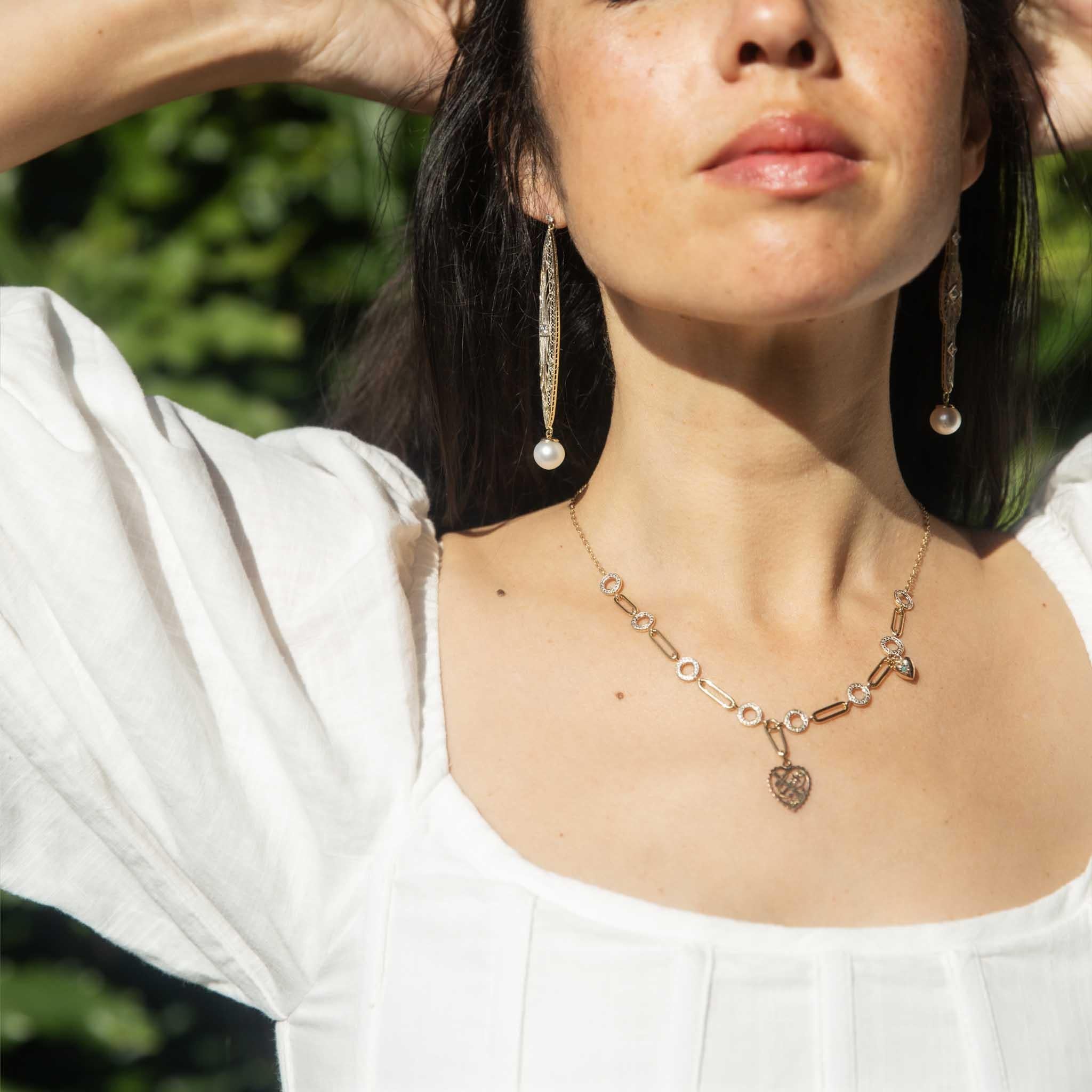 A symphony of shimmering diamonds crafted in 18 carat rose gold, our exquisite necklet is a tribute to an era long passed. A chain of hearts and memories, as pretty today as they ever were. Not merely a jewel, our Marter Necklet is a wearable
